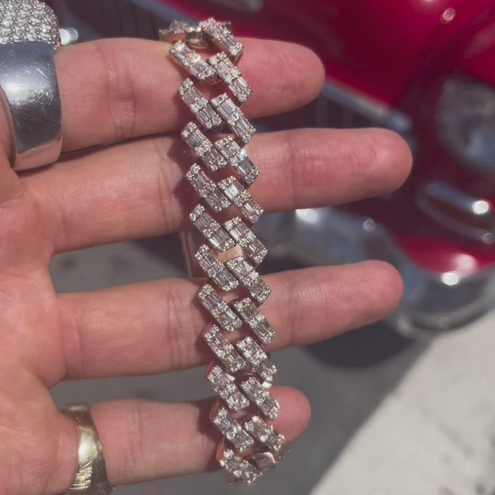 Bust Down Cuban Link Bracelet Baguette Diamonds 