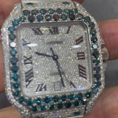 18 cts SAPPHIRE ICED OUT CARTIER WATCH