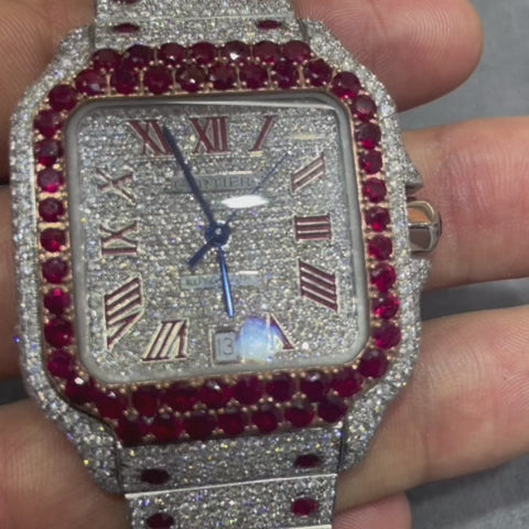 41mm RUBY ICED OUT CARTIER WATCH | BRAND NEW | 18 cts