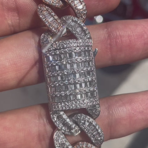 Iced Out Cuban Link Bracelet 14k Rose Two Tone