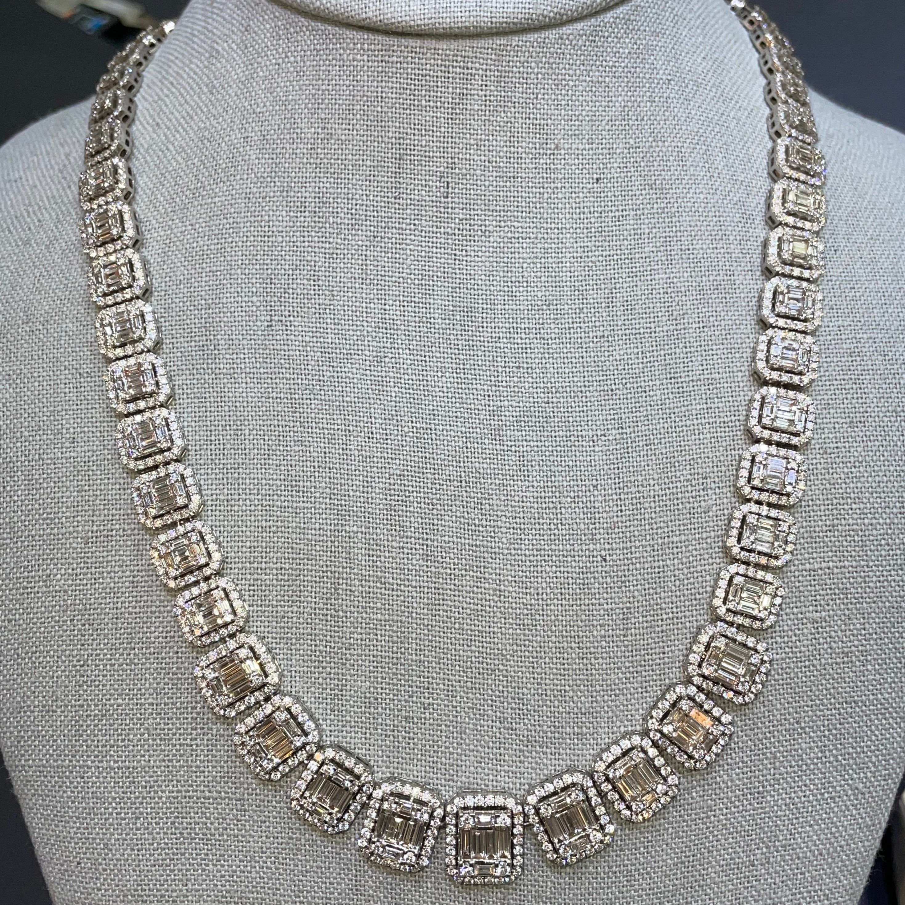 vvs baguette chain iced 32 cts natural diamonds t.w. 24 inches bust down chain