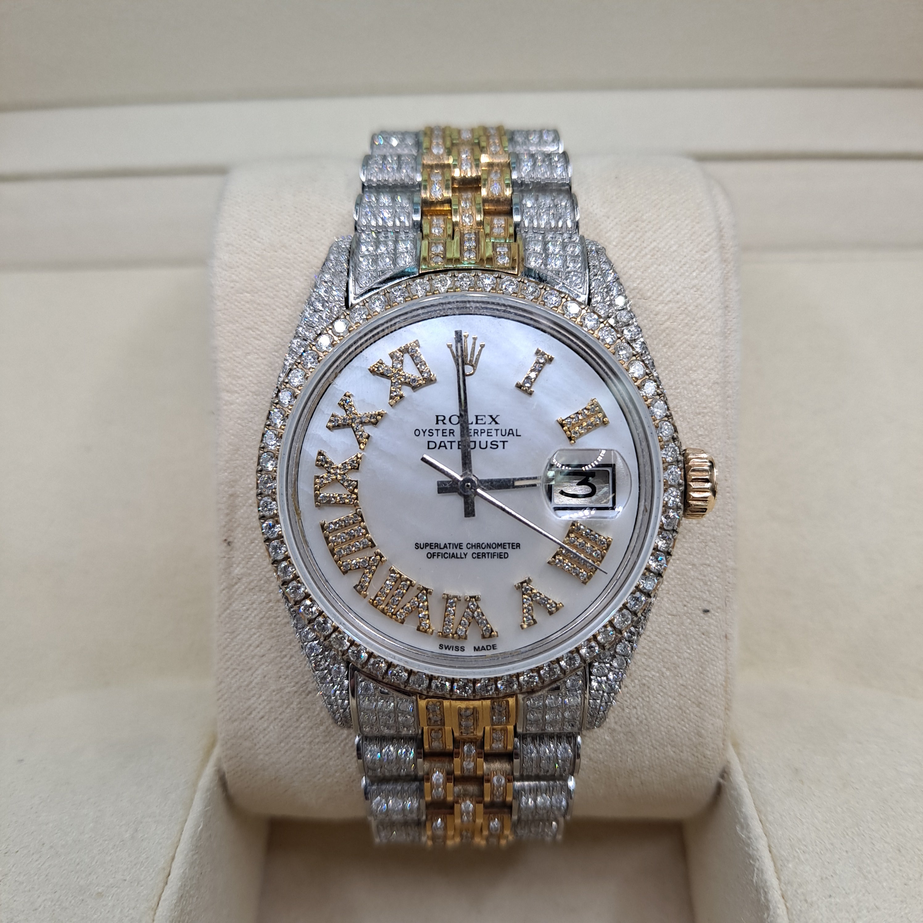 36mm "iced out" 18k 2-tone rolex datejust 36mm