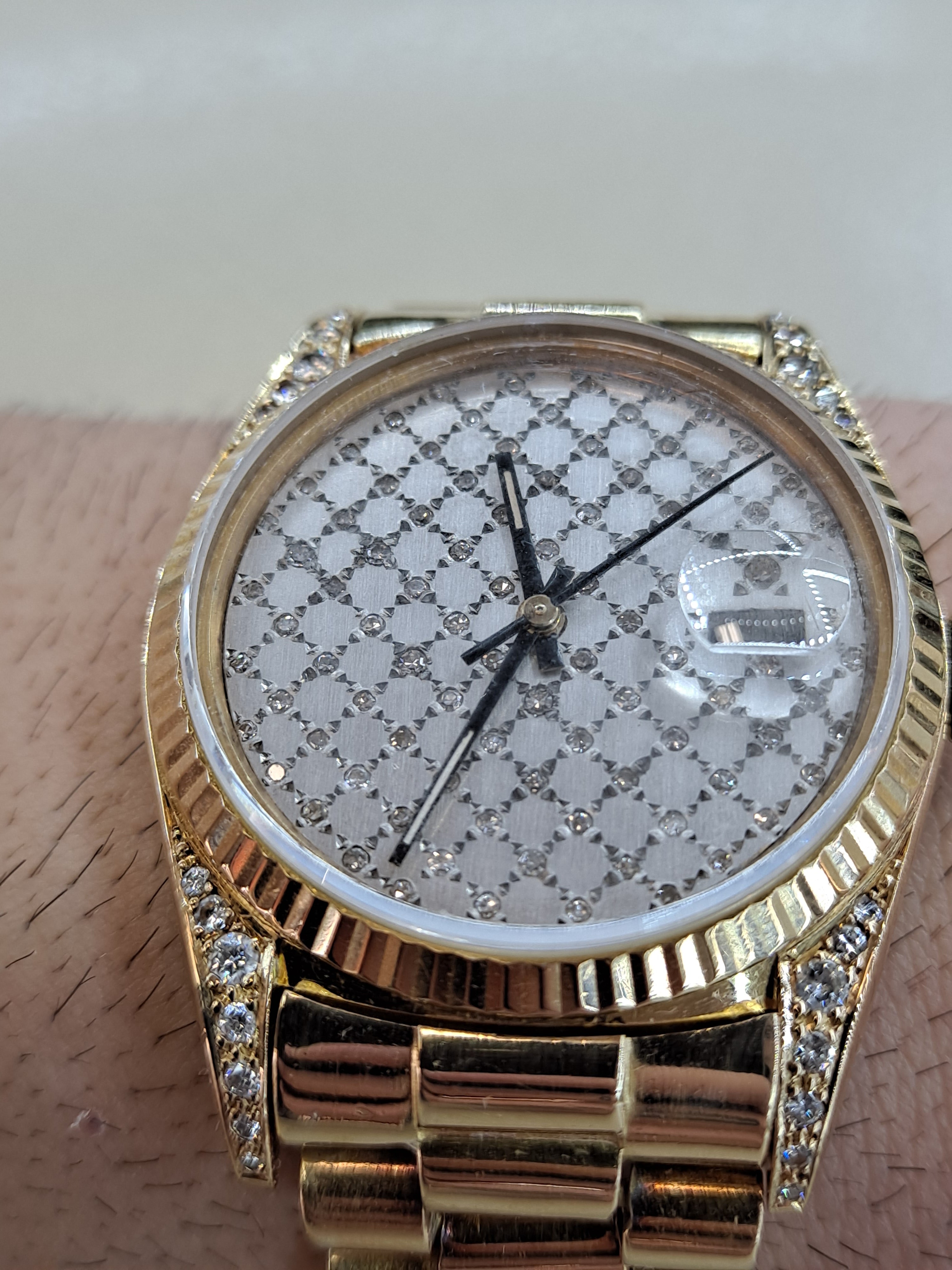 36mm rolex #16018 solid 18k custom diamond dial & on case