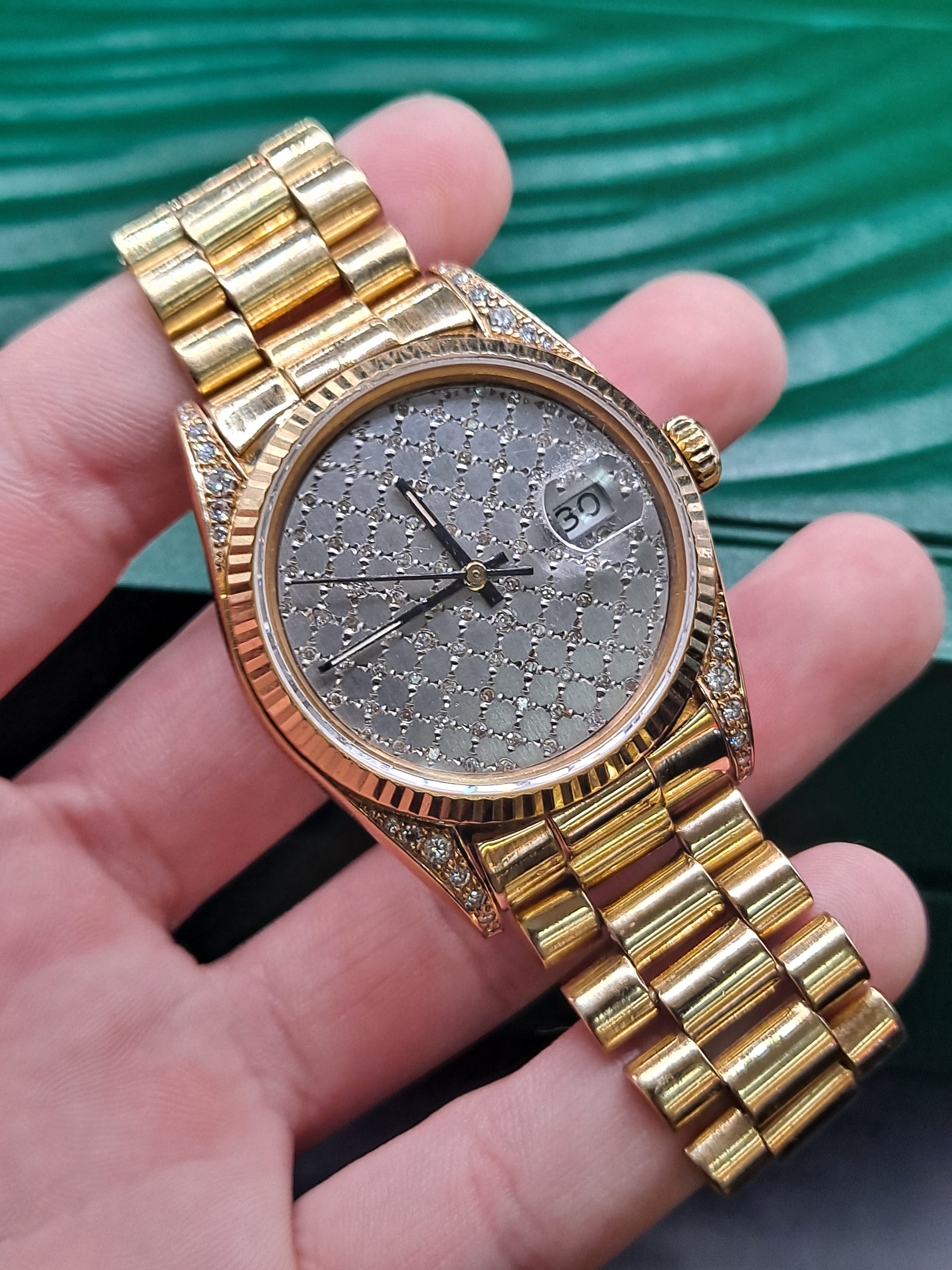 36mm Rolex 16018 Solid 18k Custom Diamond Dial On Case