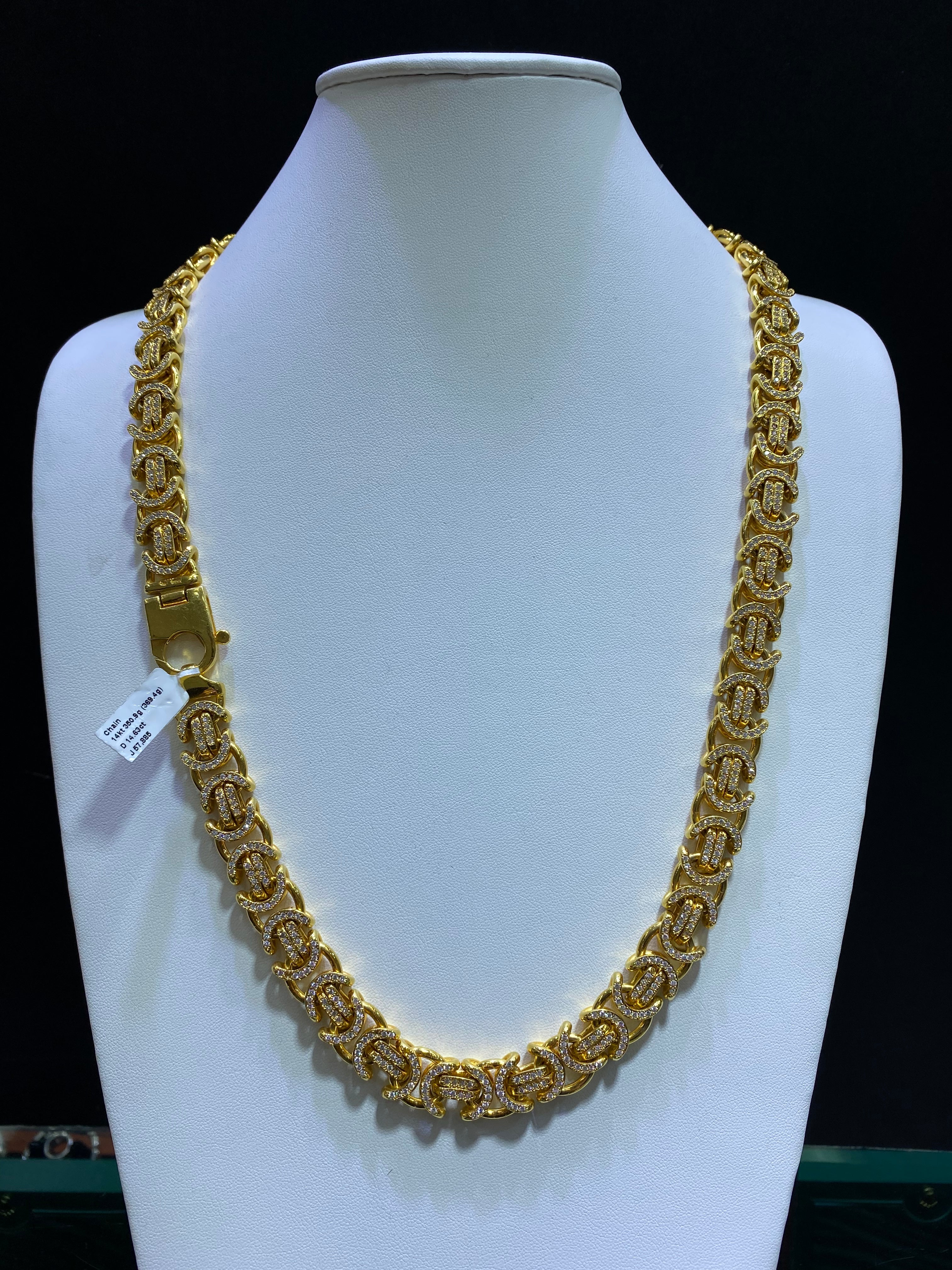 new 14k “kings chain”solid byzantine miami cuban link iced 15cts.t.w.vs1 natural diamonds