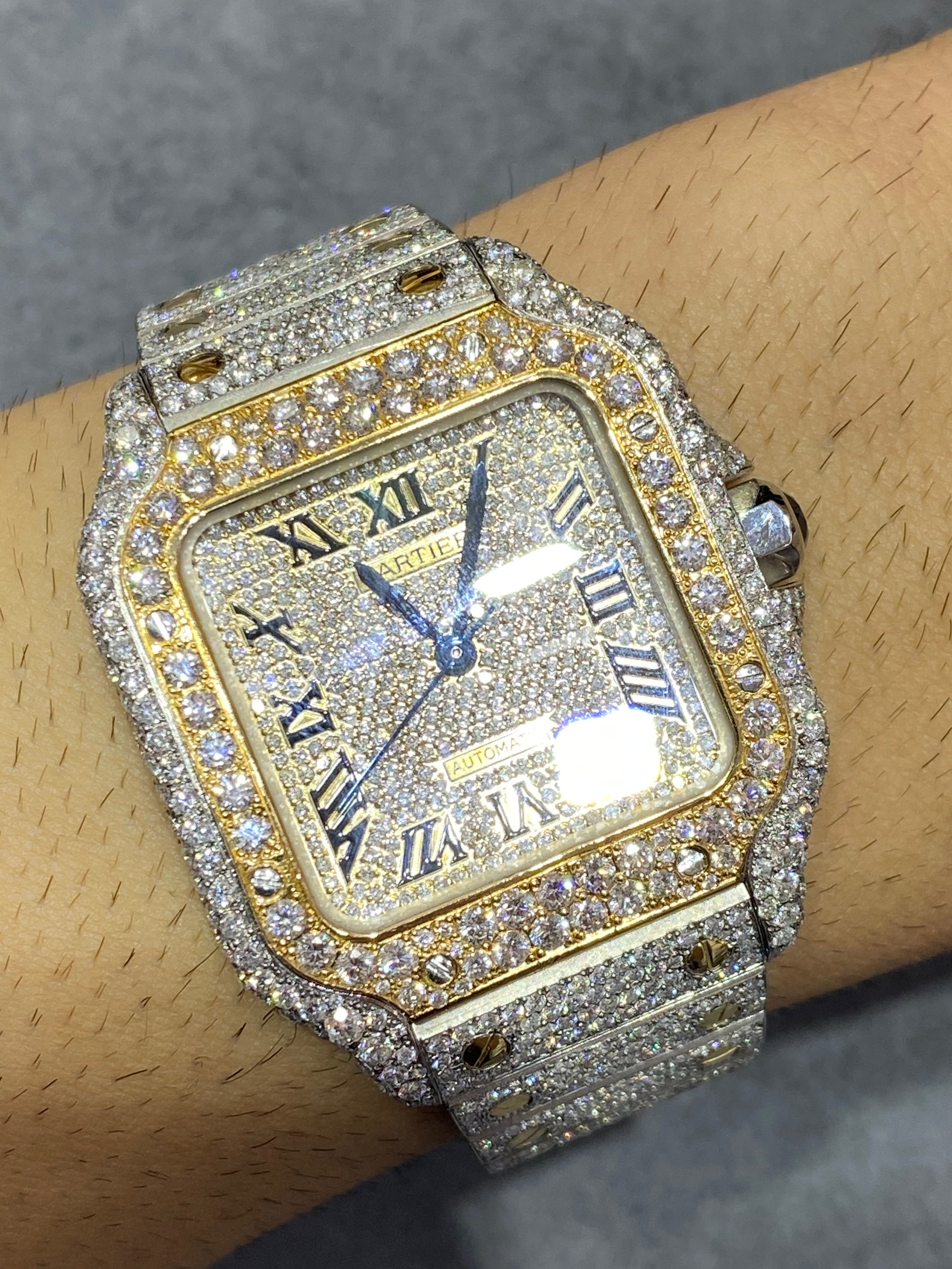 41mm Cartier Santos XL Iced Bustdown 2 tone 18k screws 22cts.t.w. N