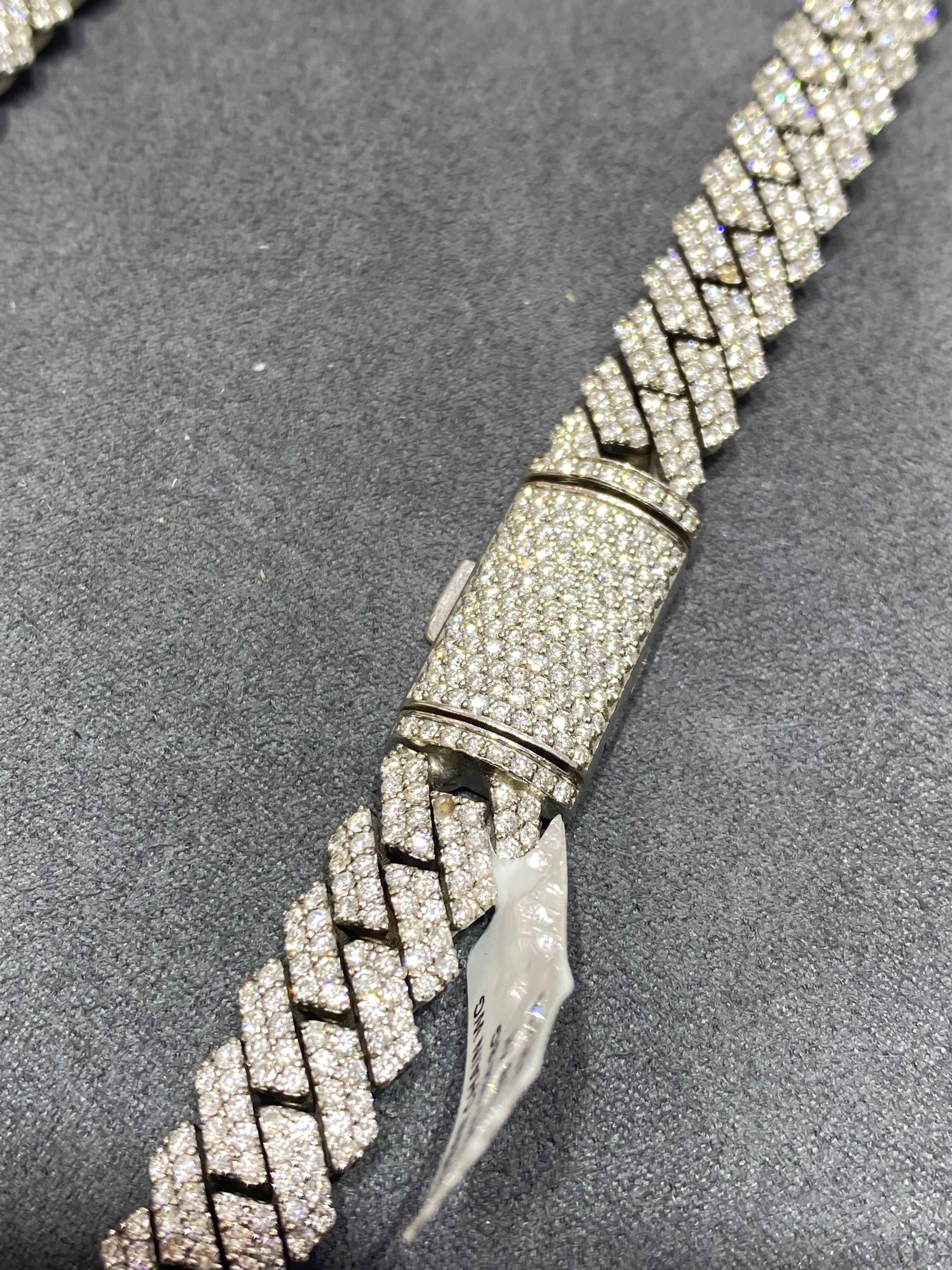 New ICED 14k WHITE GOLD MIAMI CUBAN NECKLACE Vs1 24.cts.t.w. NATURAL DIAMONDS