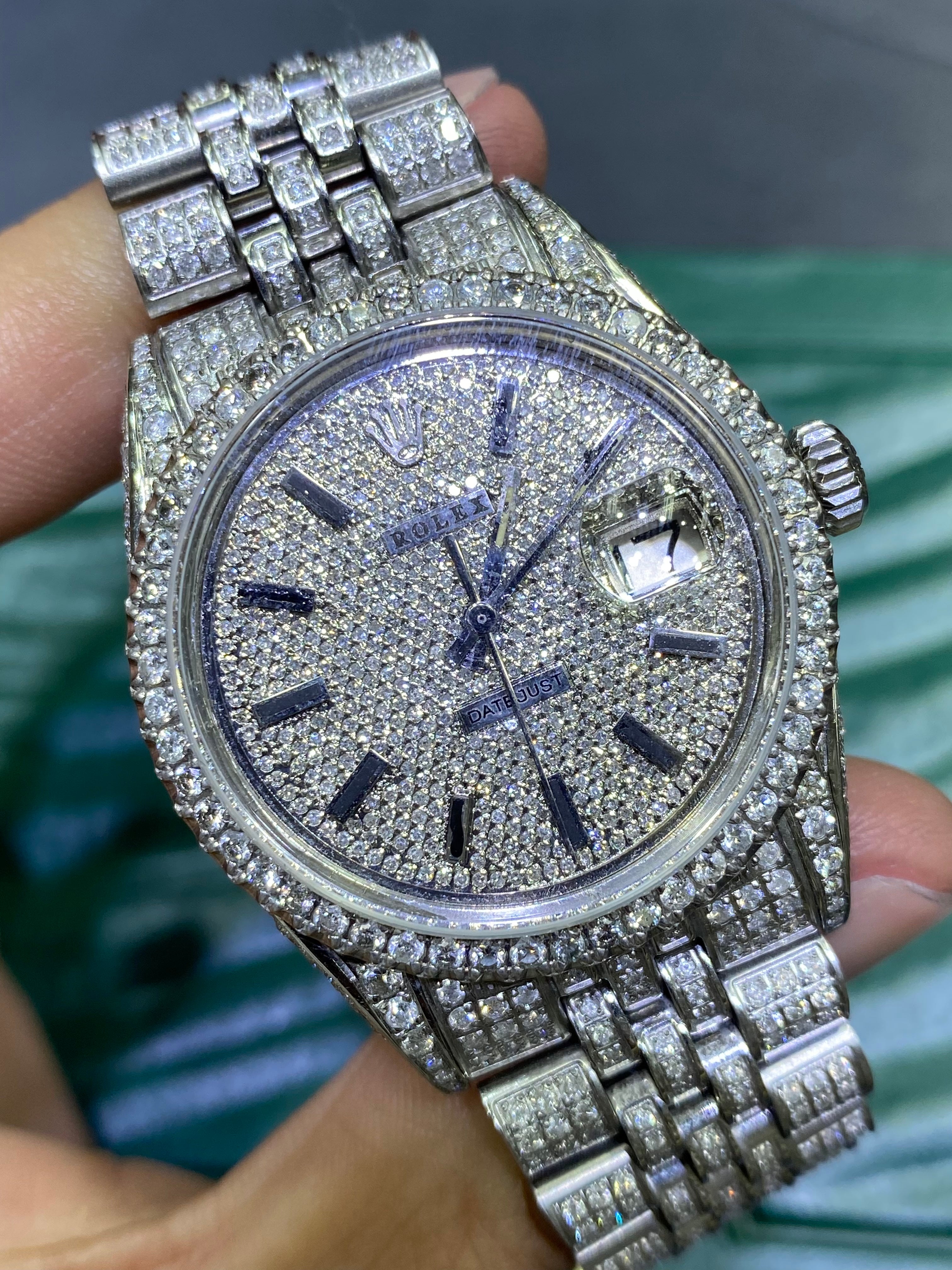 36mm Rolex Bust Down 15 cts VS1 Natural Diamonds Stick Dial