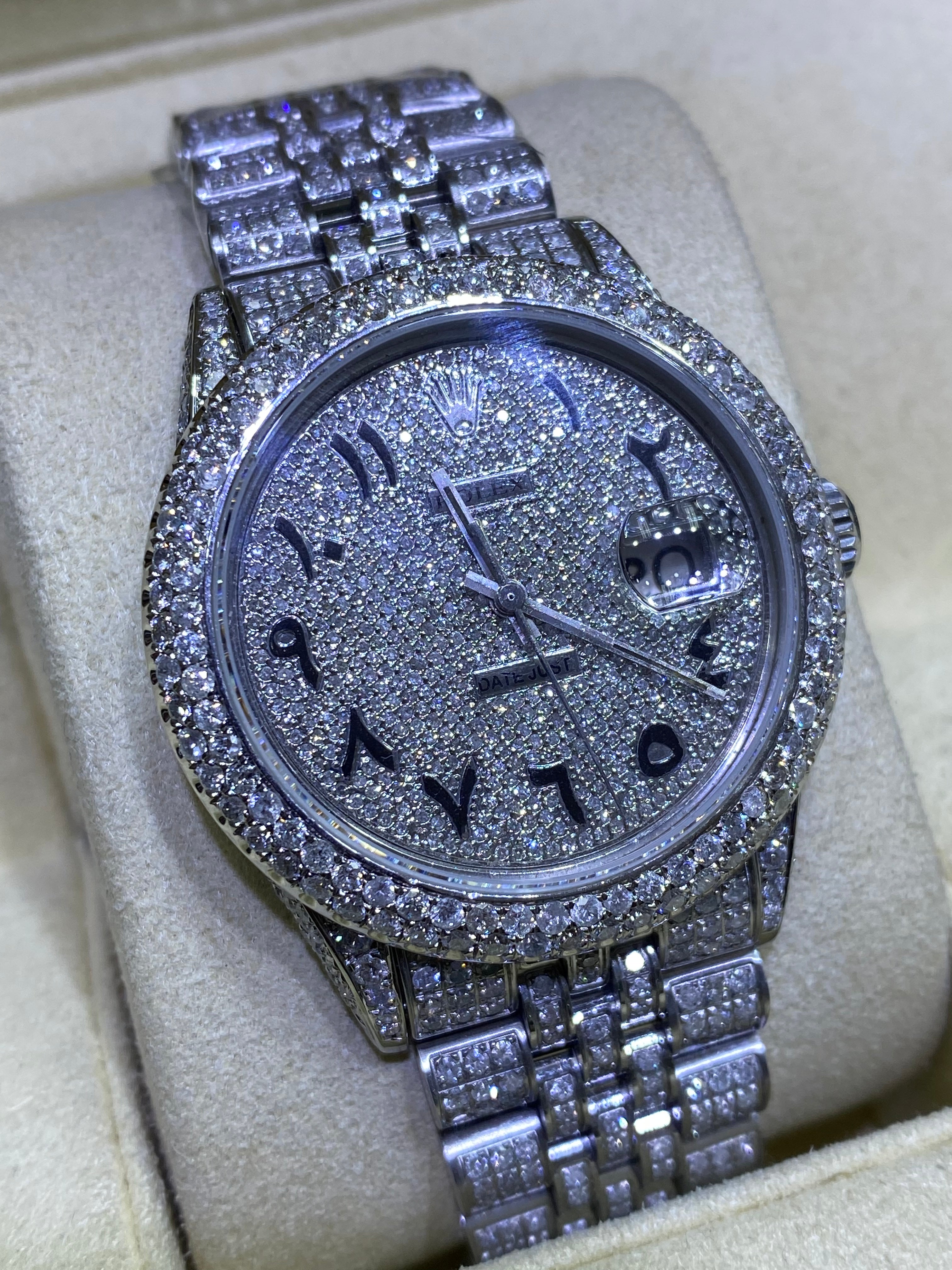 36mm rolex stainless steel#1601 double bezel “iced bustdown “ vs1 natural diamonds 💎 15cts.t.w.