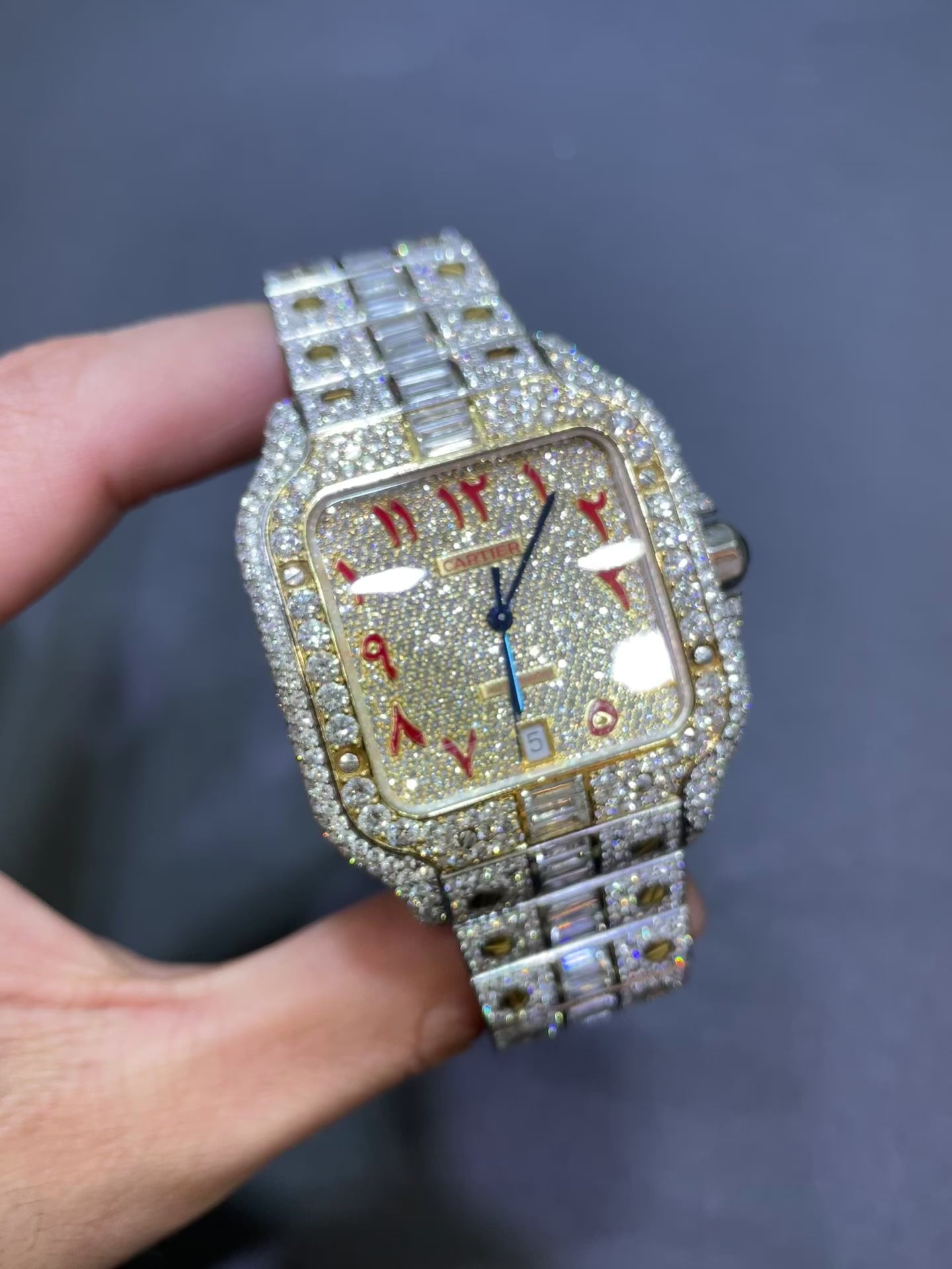 41 mm Cartier Santos xl “iced Bust down” Baguettes 32cts Natural Diamonds watch