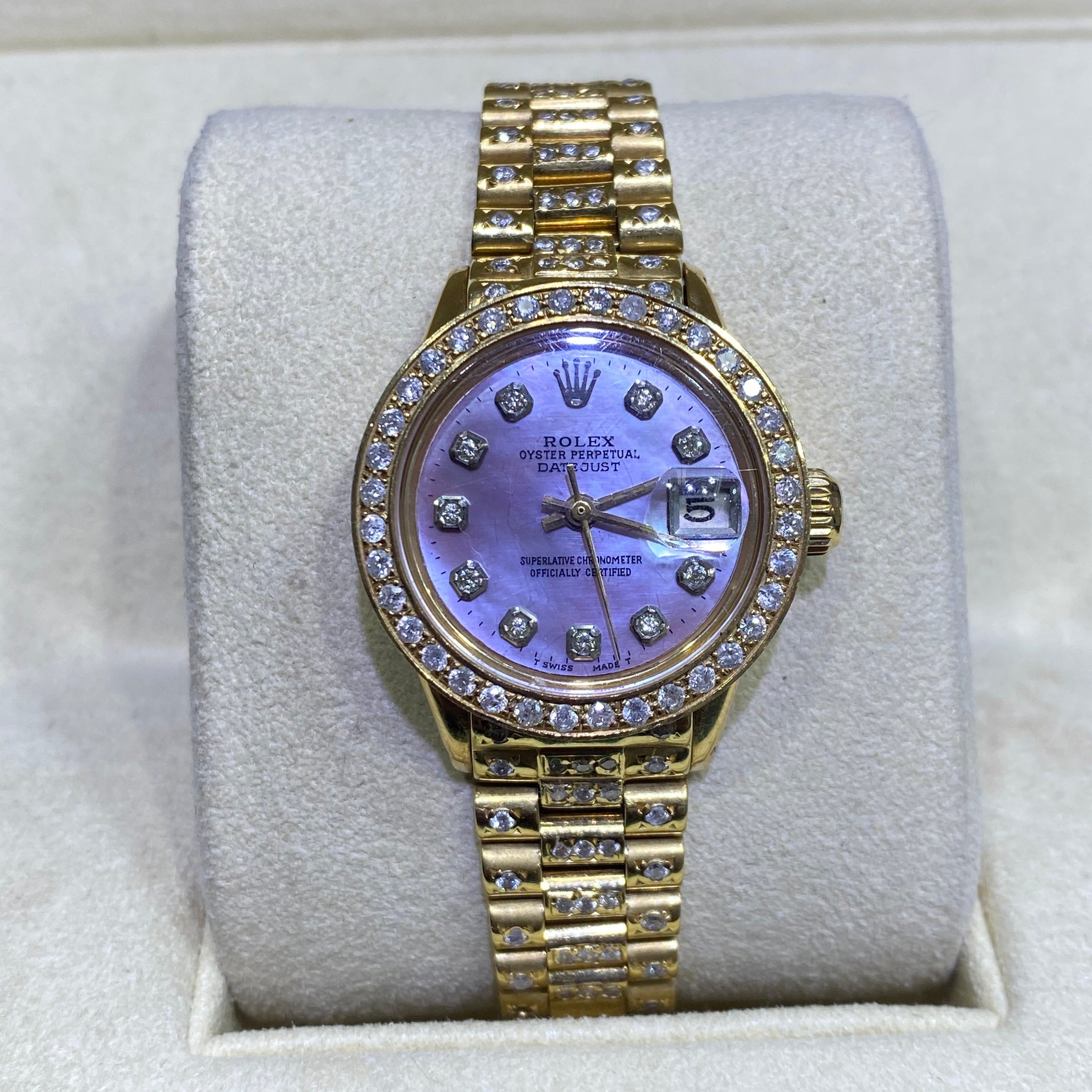 26mm Rolex Bust Down 18k Purple Diamond Pearl Dial