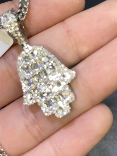 Hand Of God "iced hamsa" Charm VVS1 Baguettes natural diamonds 💎 , 5 grams 14k white gold