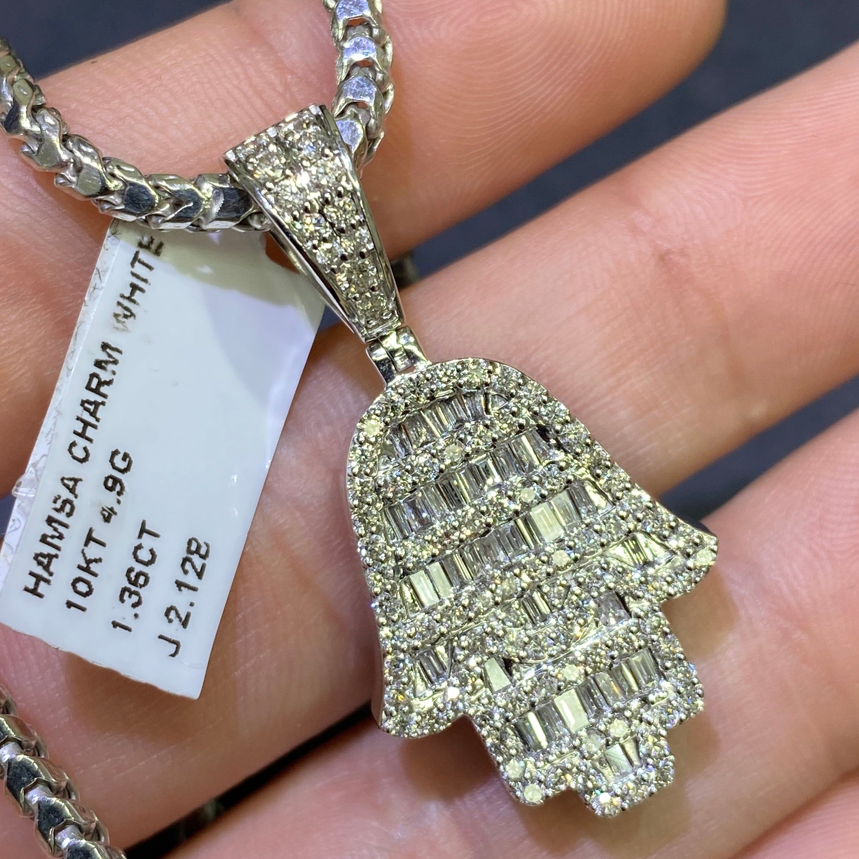 Hand Of God "iced hamsa" Charm VVS1 Baguettes natural diamonds 💎 , 5 grams 14k white gold