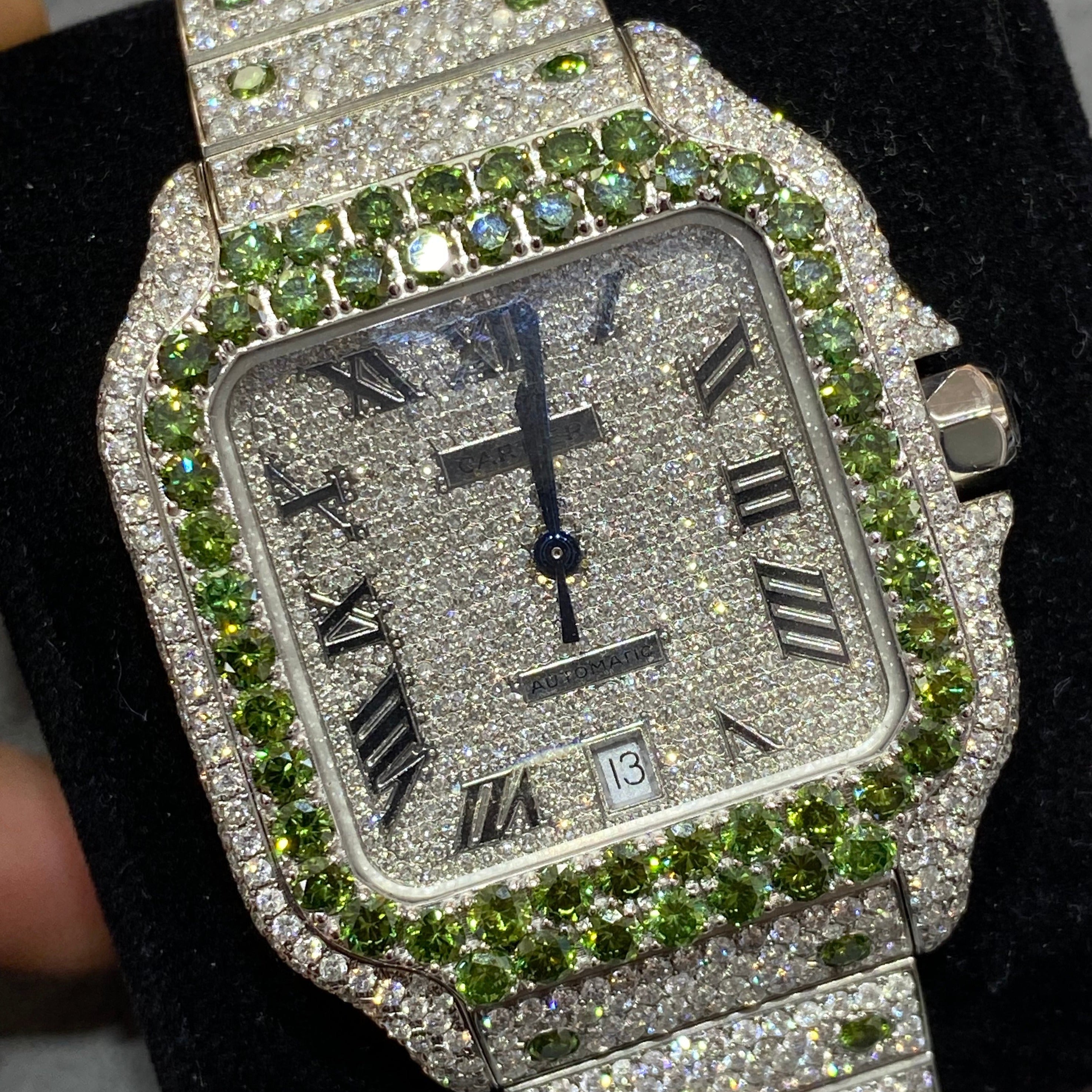 Emerald Iced Out Cartier Watch "Bust Down" Cartier Watch VS1 18 cts natural diamonds💎