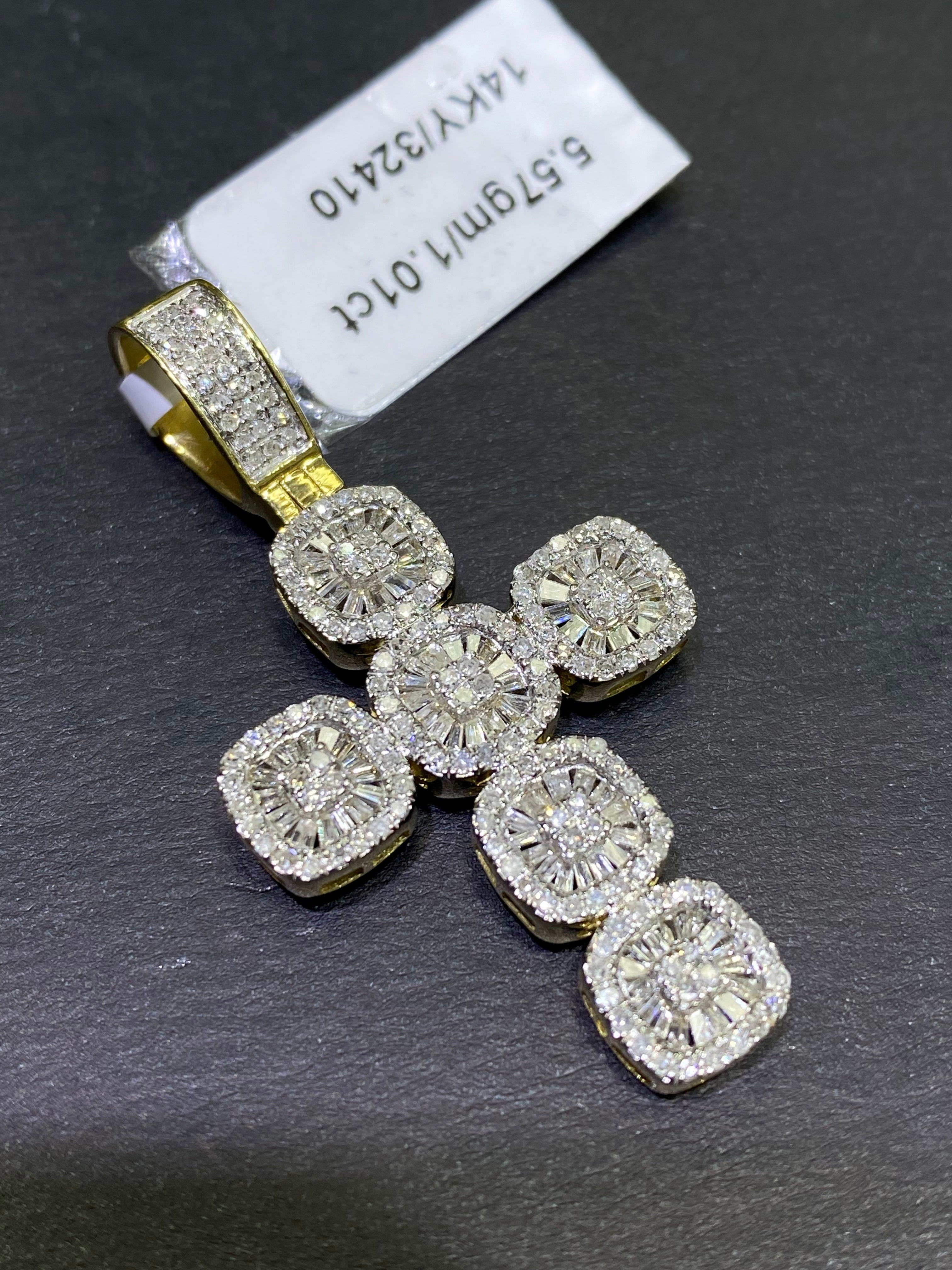 new 14k vs1 baguettes  natural diamond cross 1.8 inches pendant