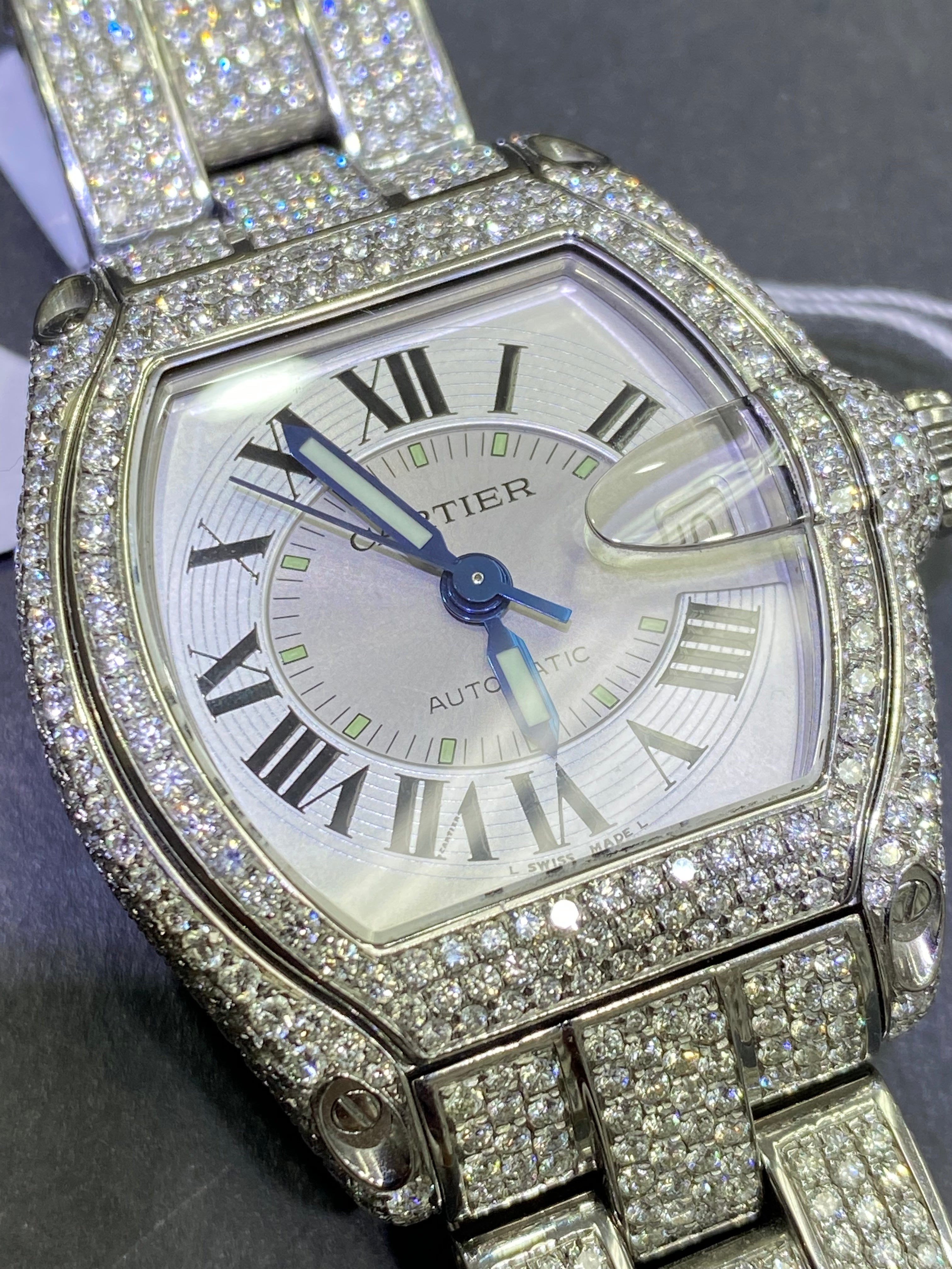 36mm Cartier Roadster 20 cts Vvs1 iced Bustdown 1of 1 "iced out" cartier bust down watch stainless steel