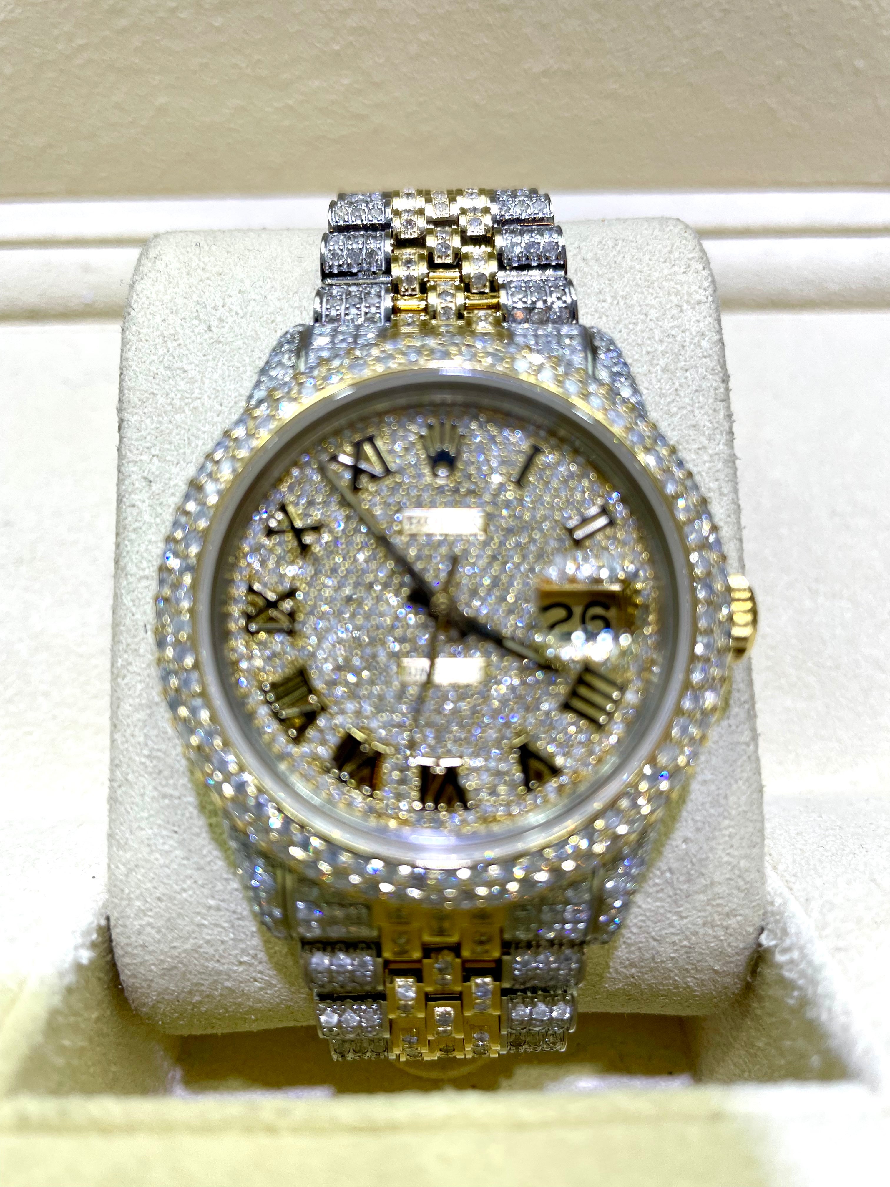 Iced Out Rolex 36mm Yellow Two Tone 1601 Double bezel Iced Bust Down 15cts.t.w.Natural diamond