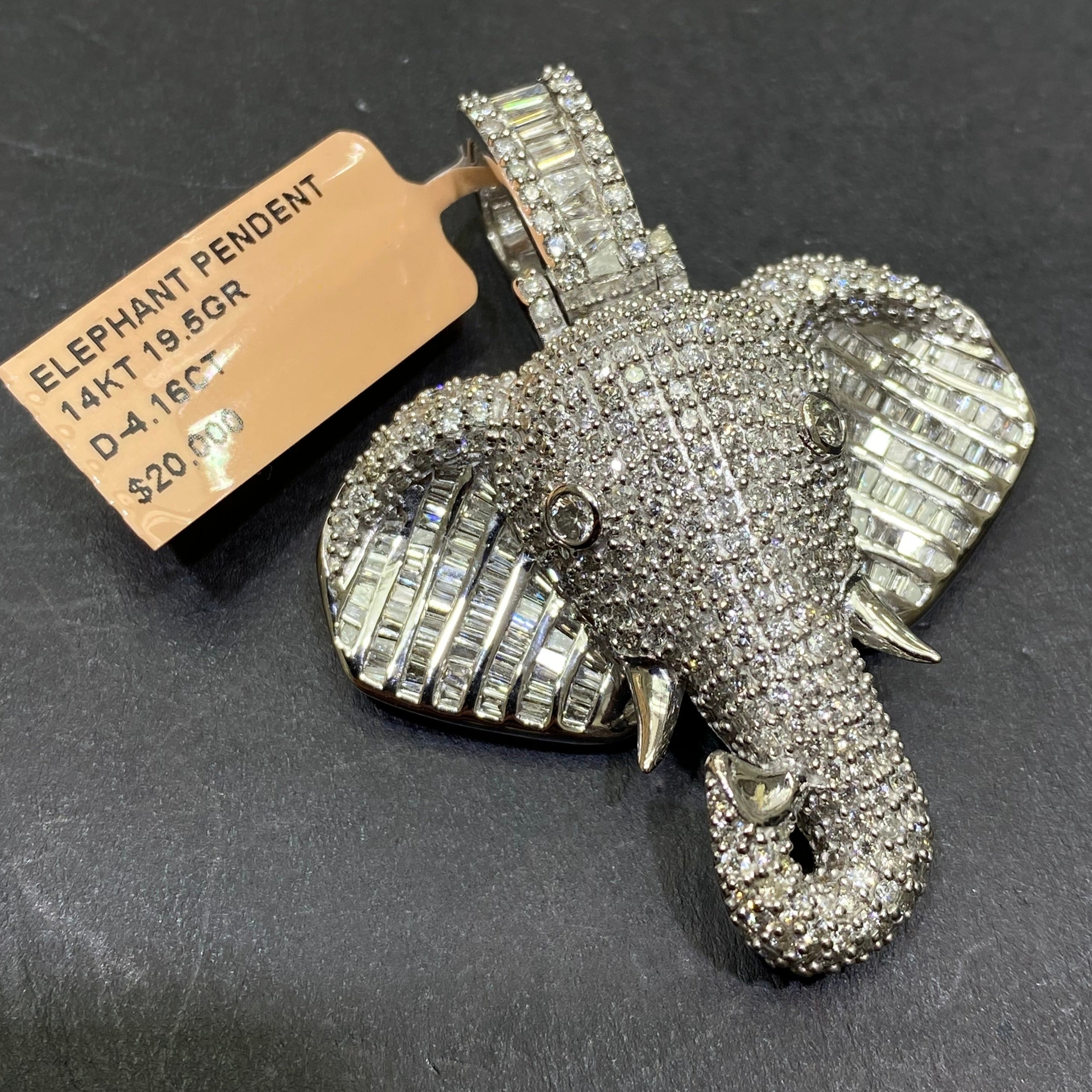 14k custom Vs1,5cts.t.w. natural diamond Iced Out 14k Elephant Bust Down Charm Custom Made