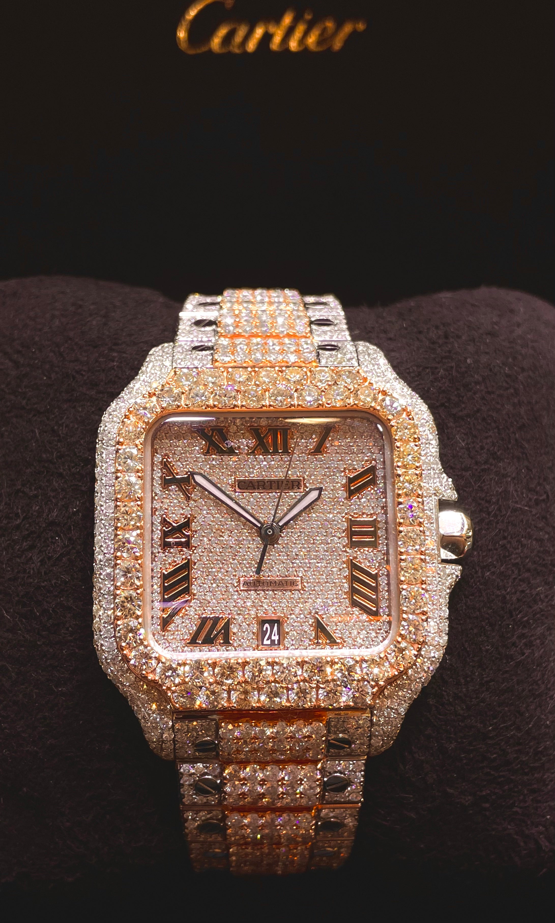 ROSE GOLD ICED OUT CARTIER WATCH 41mm