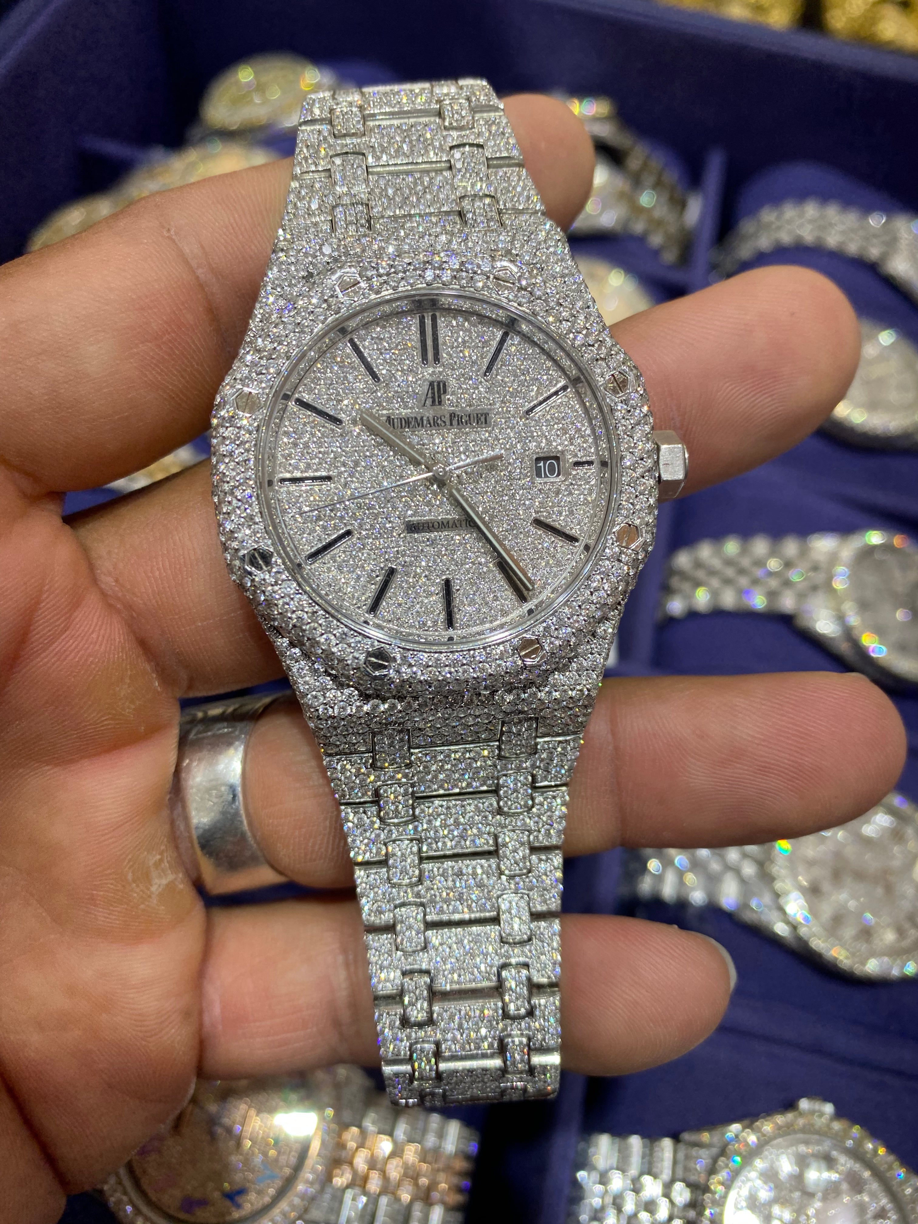 42mm Iced Out Audemar Piguet Watch 40 cts VVS1 Natural Diamonds "Iced Bust Down" AP Watch