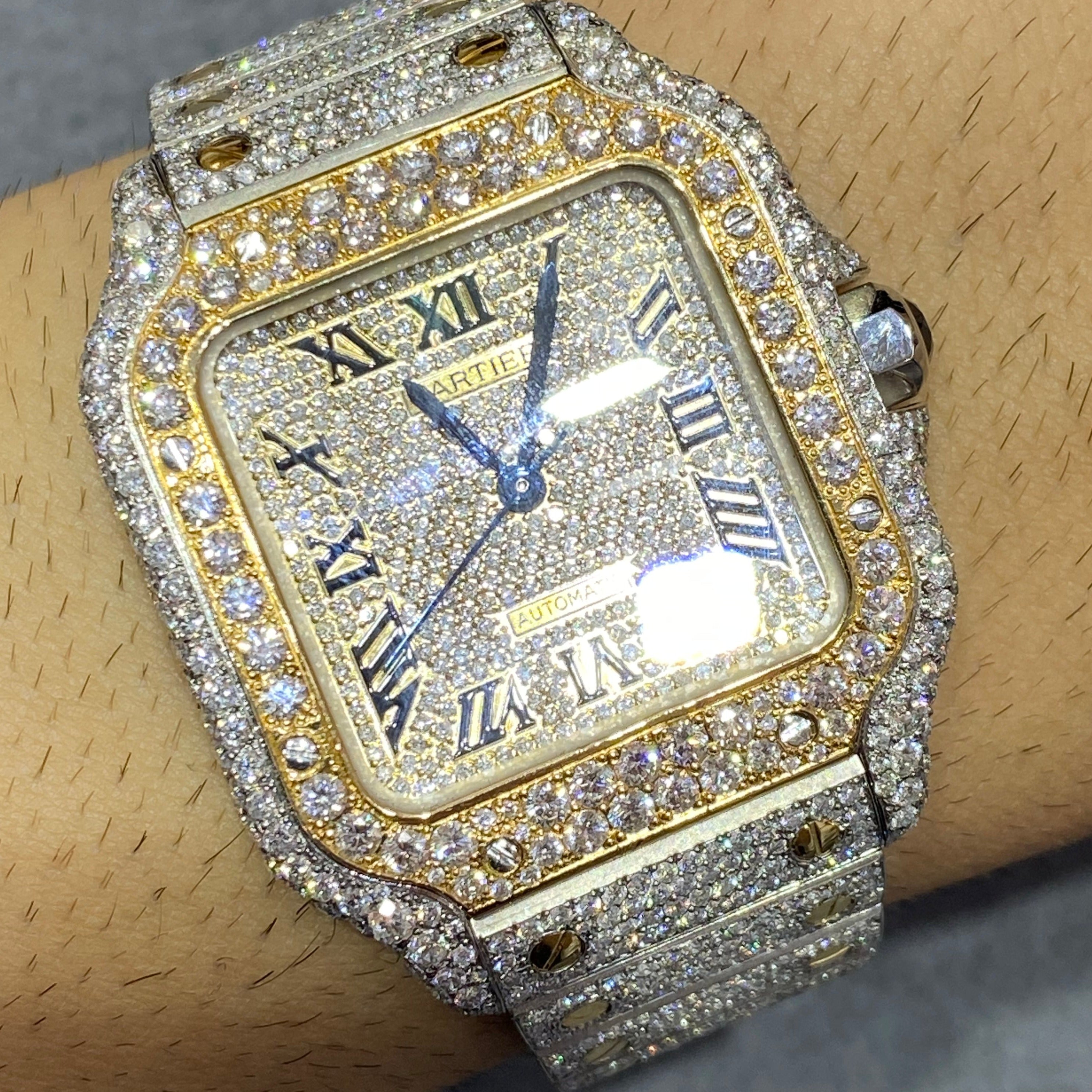 new 41 mm cartier santos xl watch “iced bustdown “2-tone 18k screws on band vs1 natural 💎22cts.t.w.