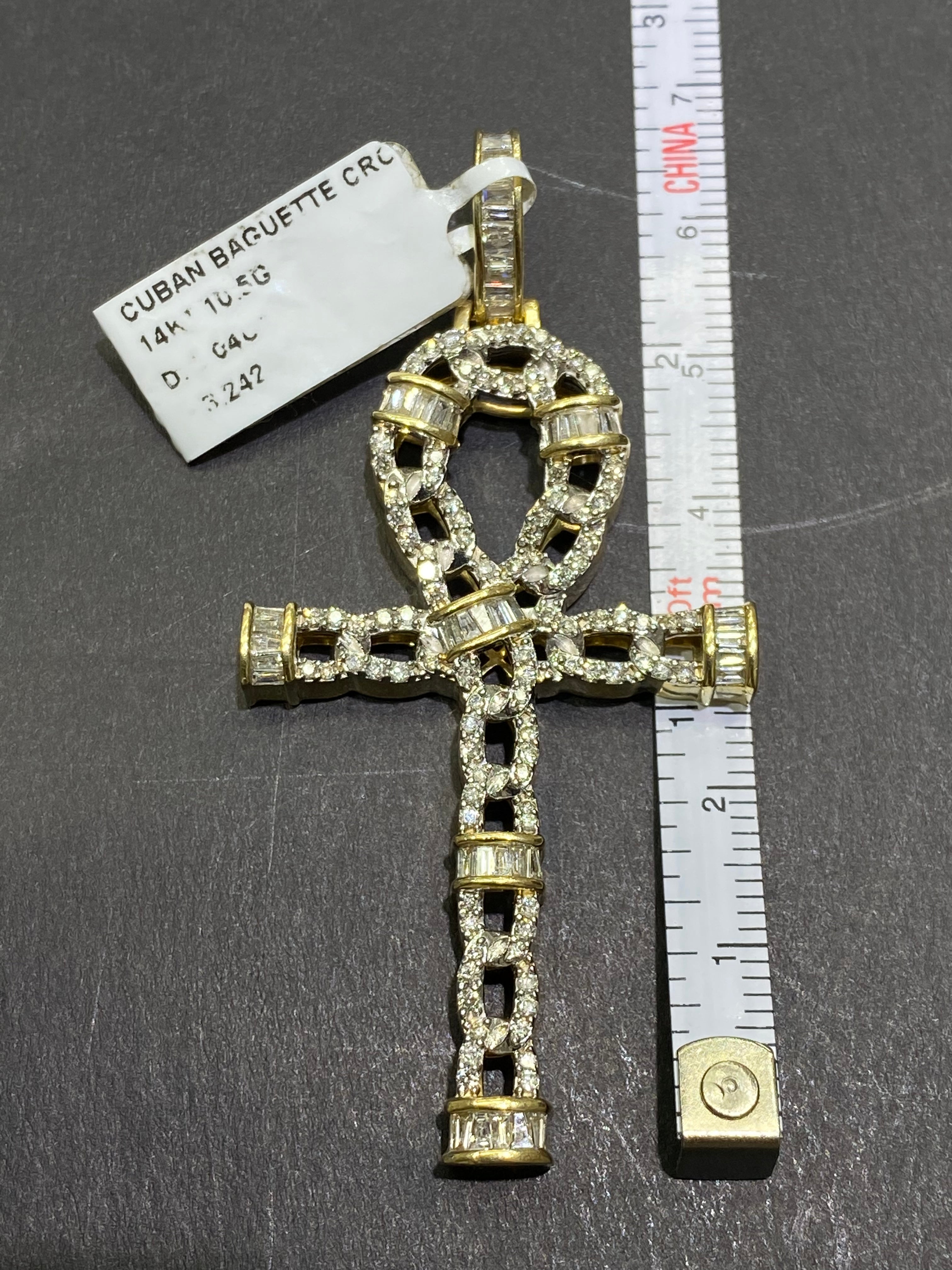 14k "iced out" Egyptian Cross Pendant vs1 natural diamonds 1.3 ct t.w. 10 grams of 14k Gold