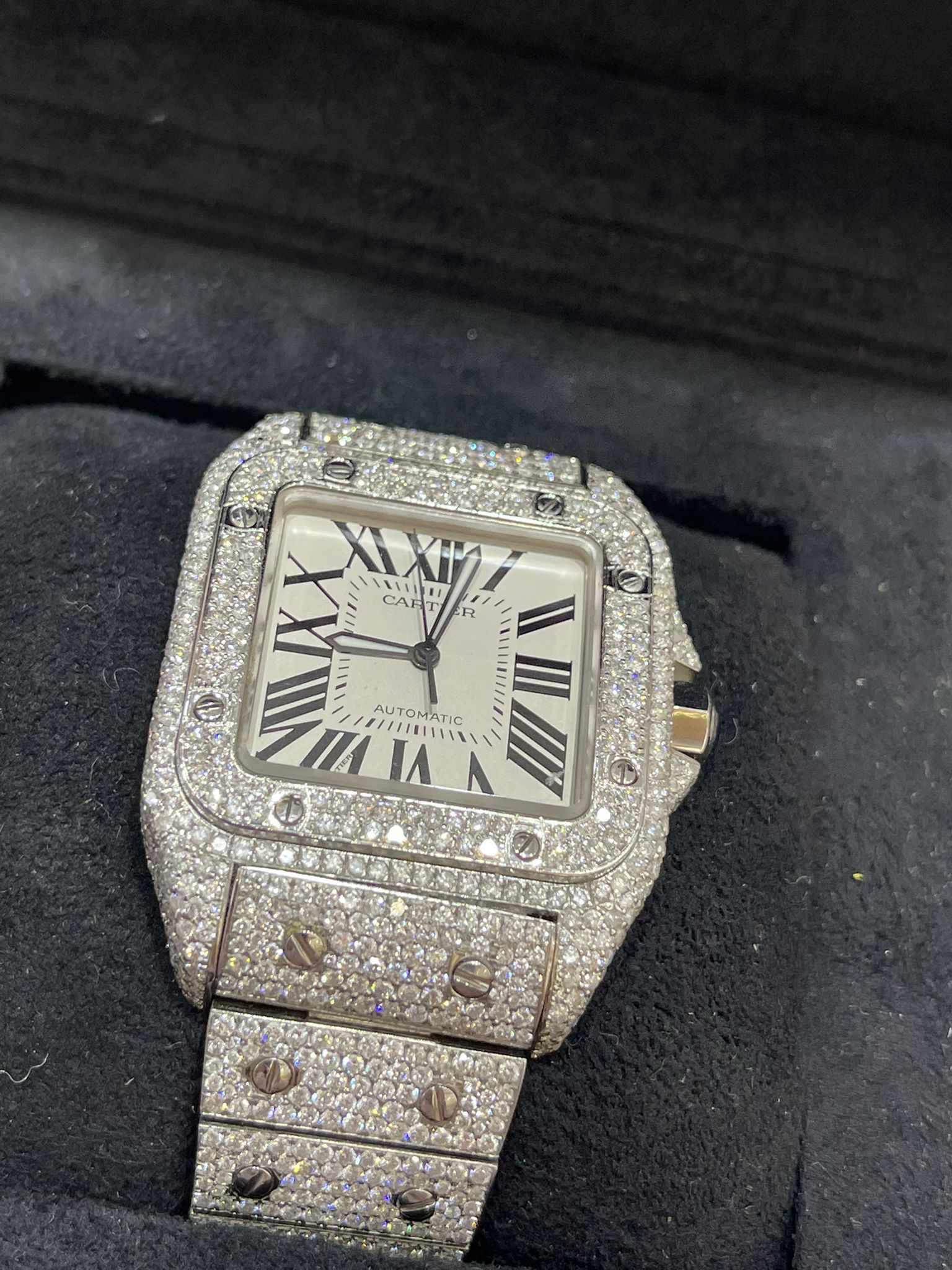41mm cartier santos xl bust down watch (xtra thick model) 24+ cts .t.w vs1