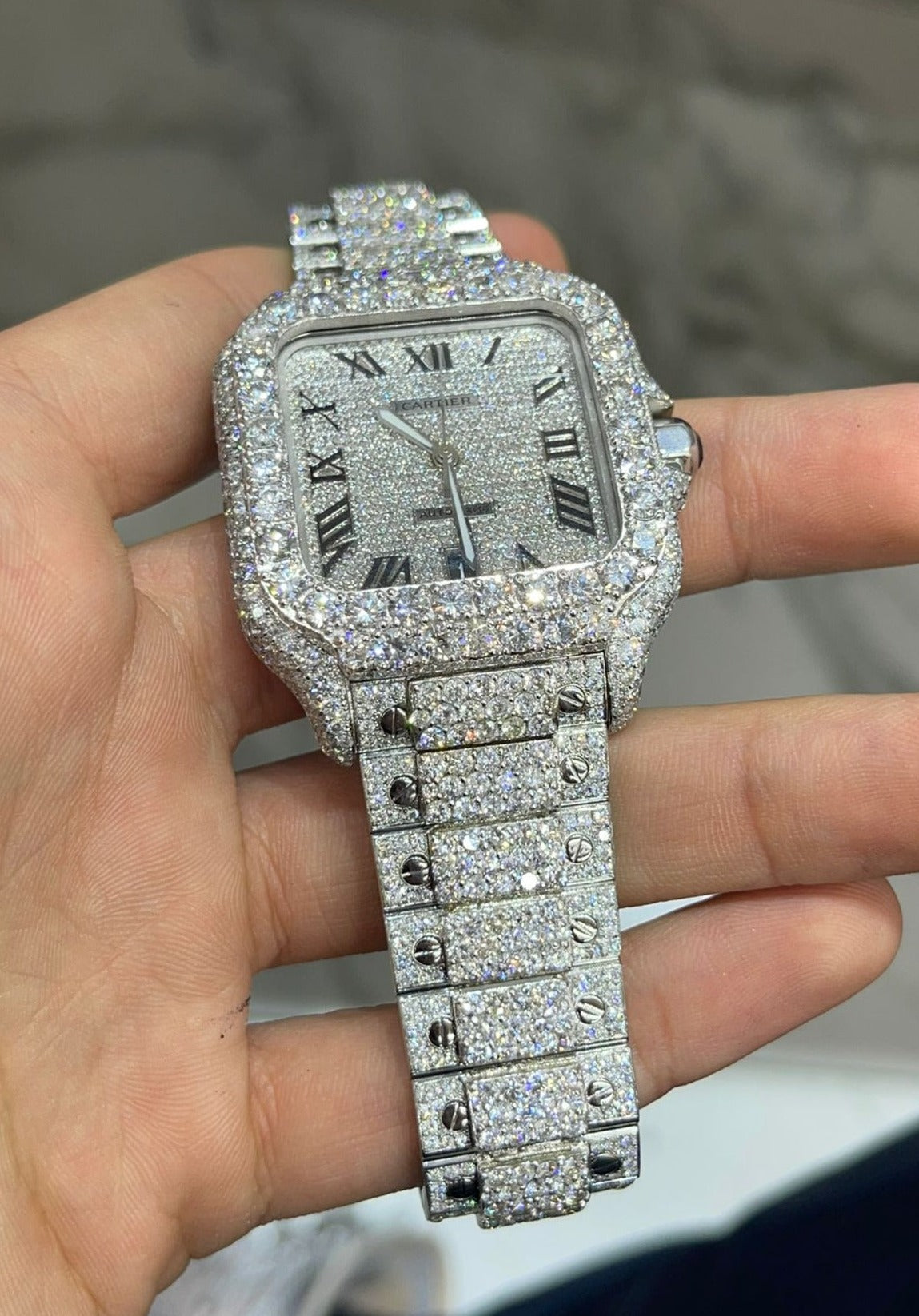 Iced Out Cartier Watch 41mm 30 Cts RDP Jewelry