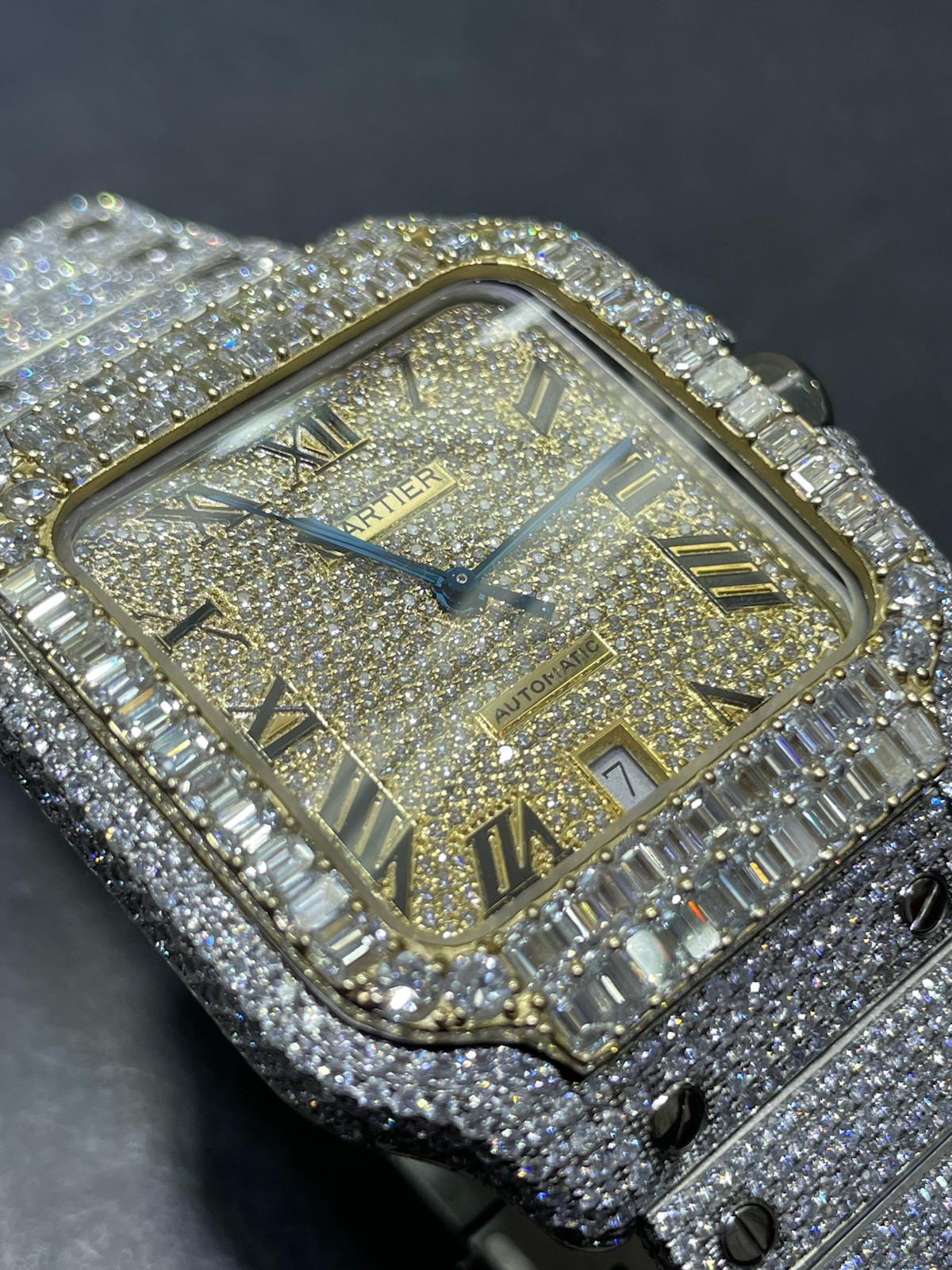 iced out cartier watch baguette cartier watch "iced bust down" 22 cts t.w. vs1 natural diamonds two tone