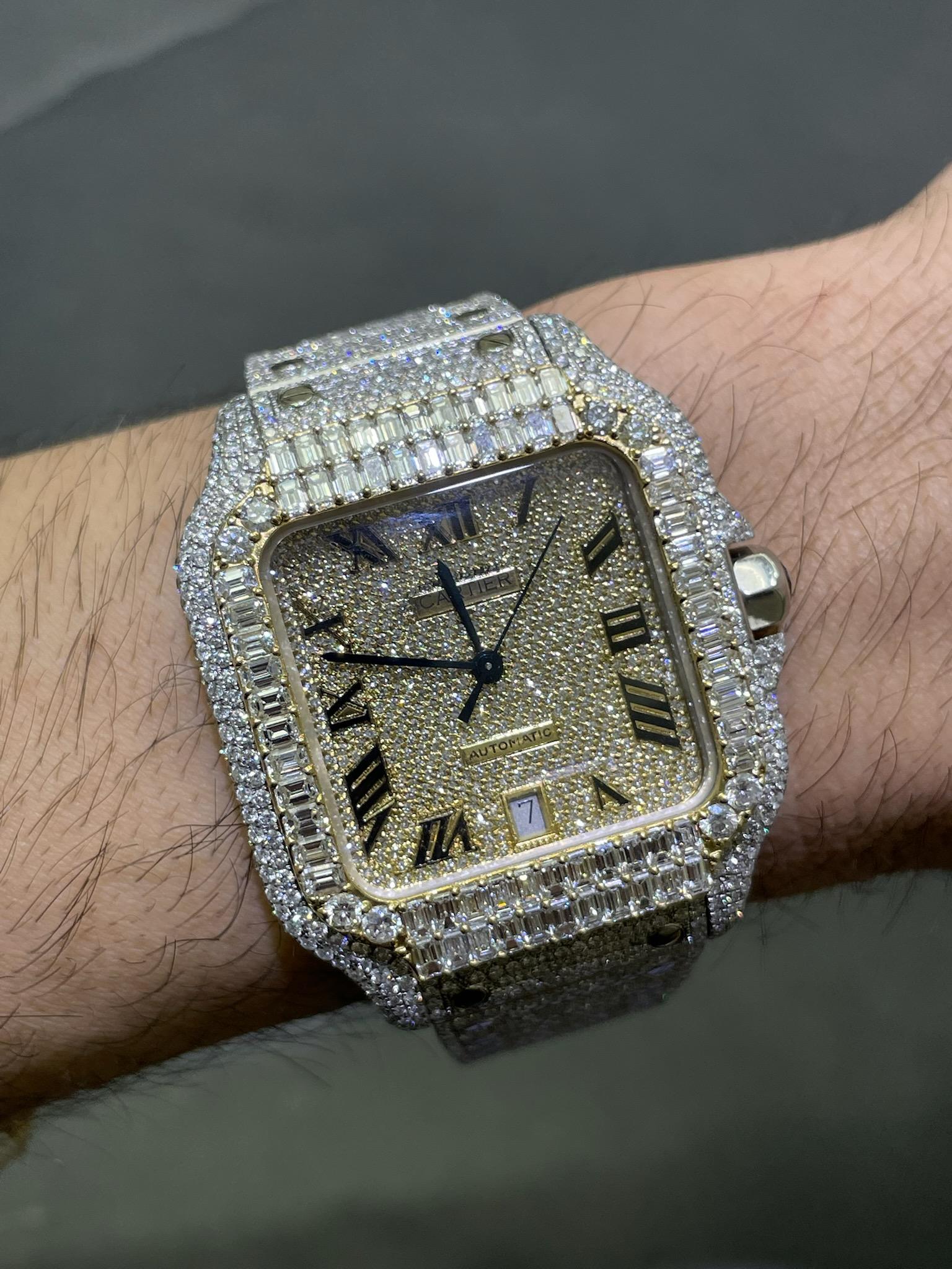 iced out cartier watch baguette cartier watch "iced bust down" 22 cts t.w. vs1 natural diamonds 
