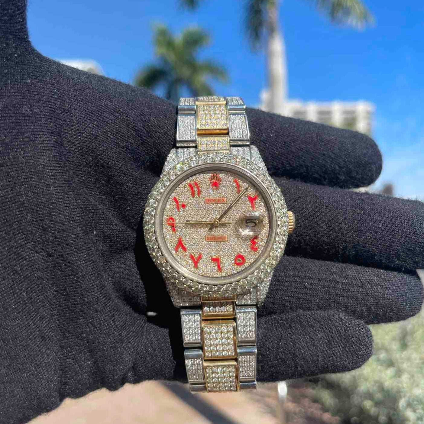 Bust Down Rolex 36mm VS1 Iced Out Two Tone Double Bezel