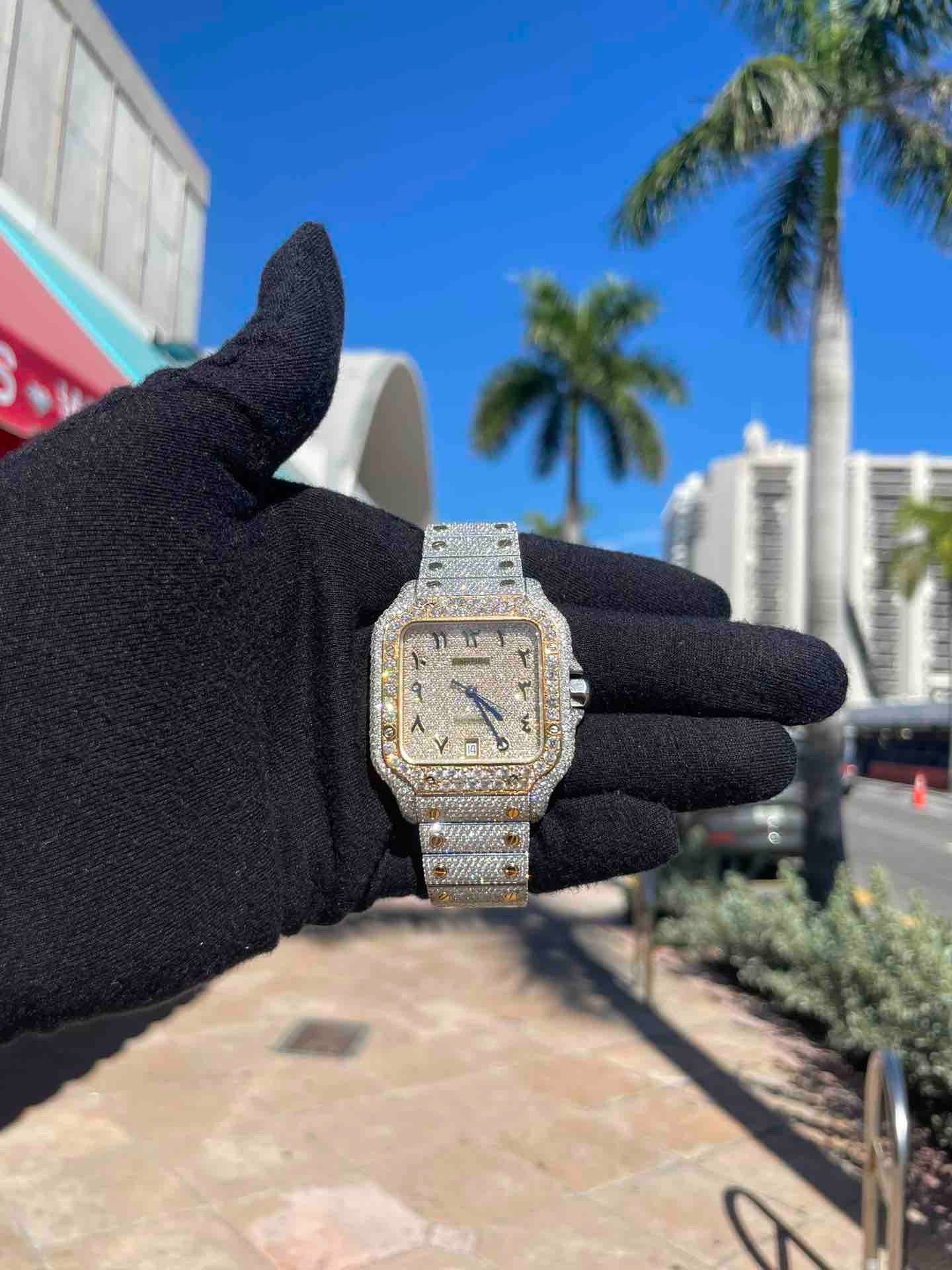 Cartier Santos Iced Out Arabic Watch