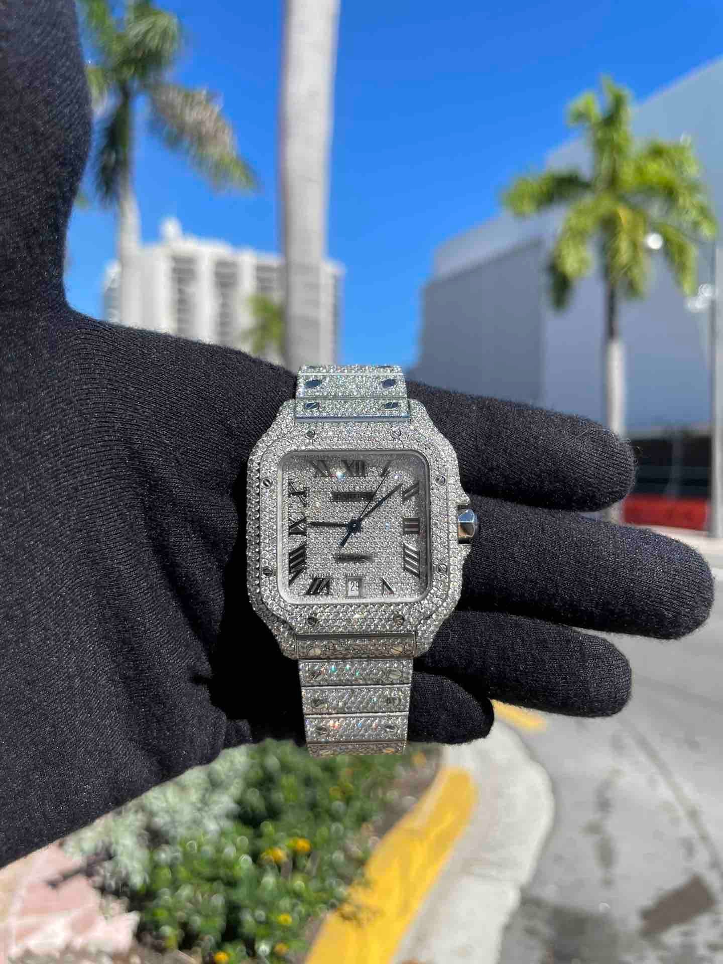 Iced Out Cartier Watch Santos 41mm xl Vs1 Iced Bust Down