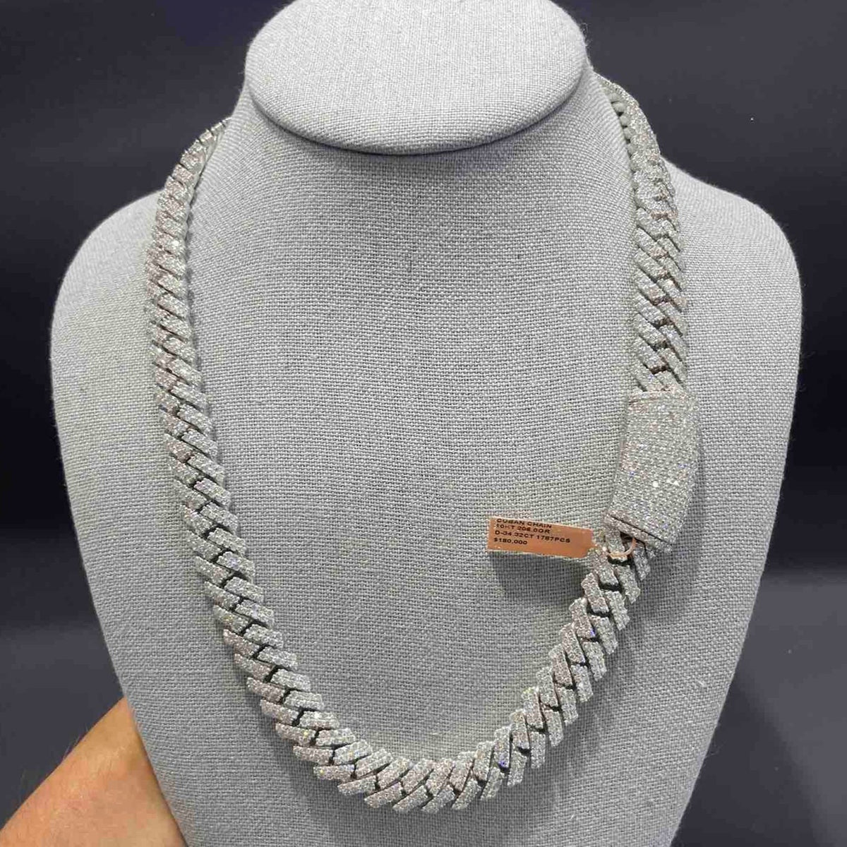 Bust Down Cuban Chain VVS 10K WHITE GOLD 34 ct 208 GRAMS RDP Miami