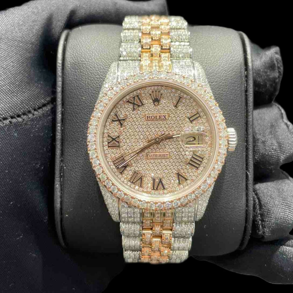 Bust Down Rolex Iced Out 36mm Rose Gold Roman Dial 15 cts VS1💎