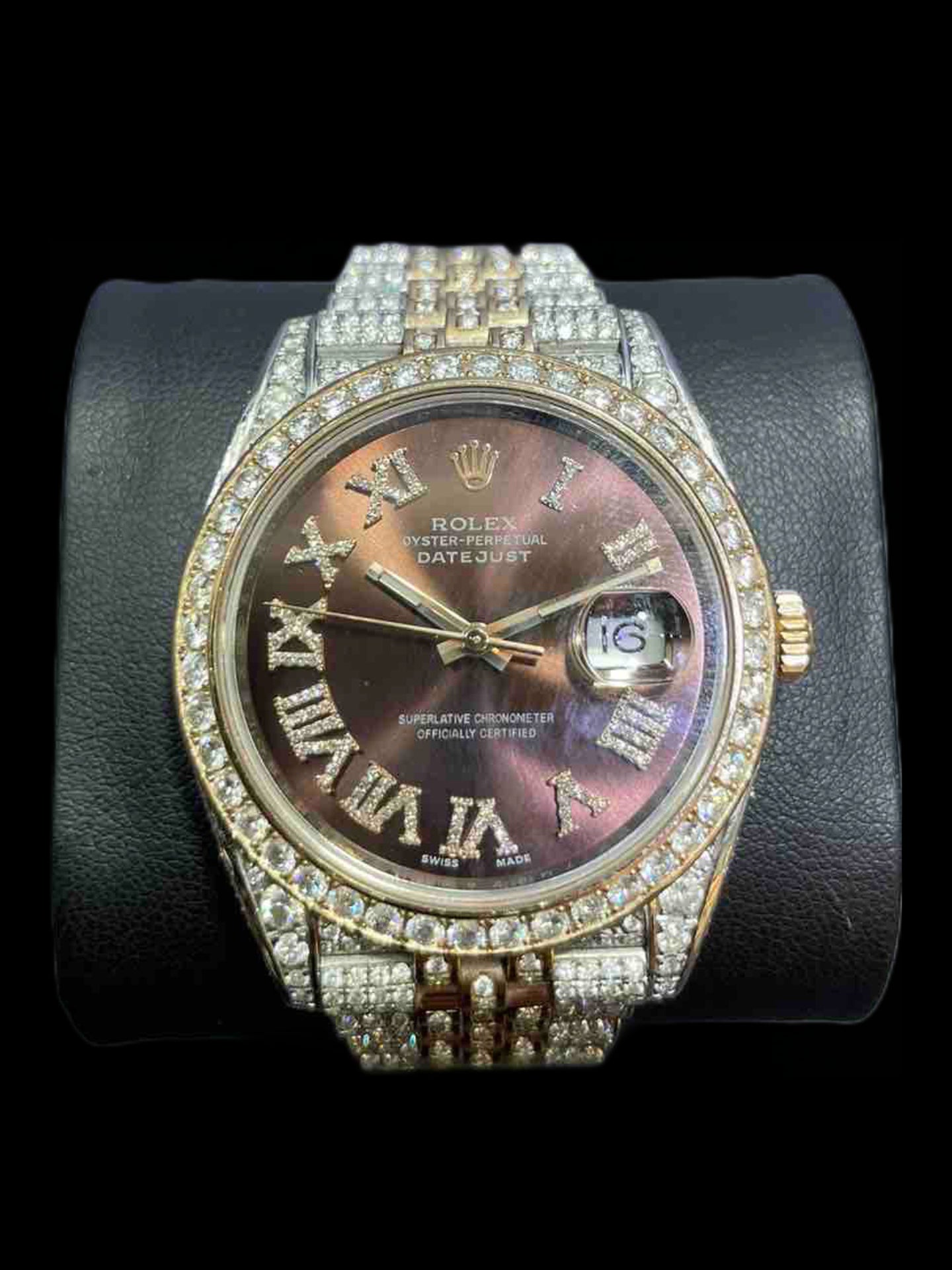 bust down rolex rose gold with 29 cts of natural diamonds