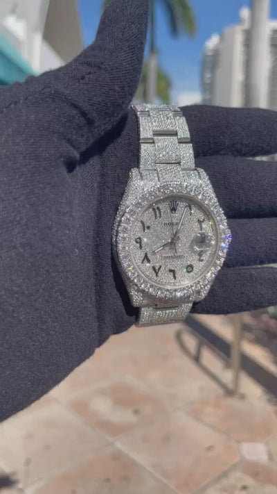 AVALANCHE ROLEX BUST DOWN SUPER ICED WITH BAGUETTE VVS1 Diamonds with arabic dial and oysterband watch