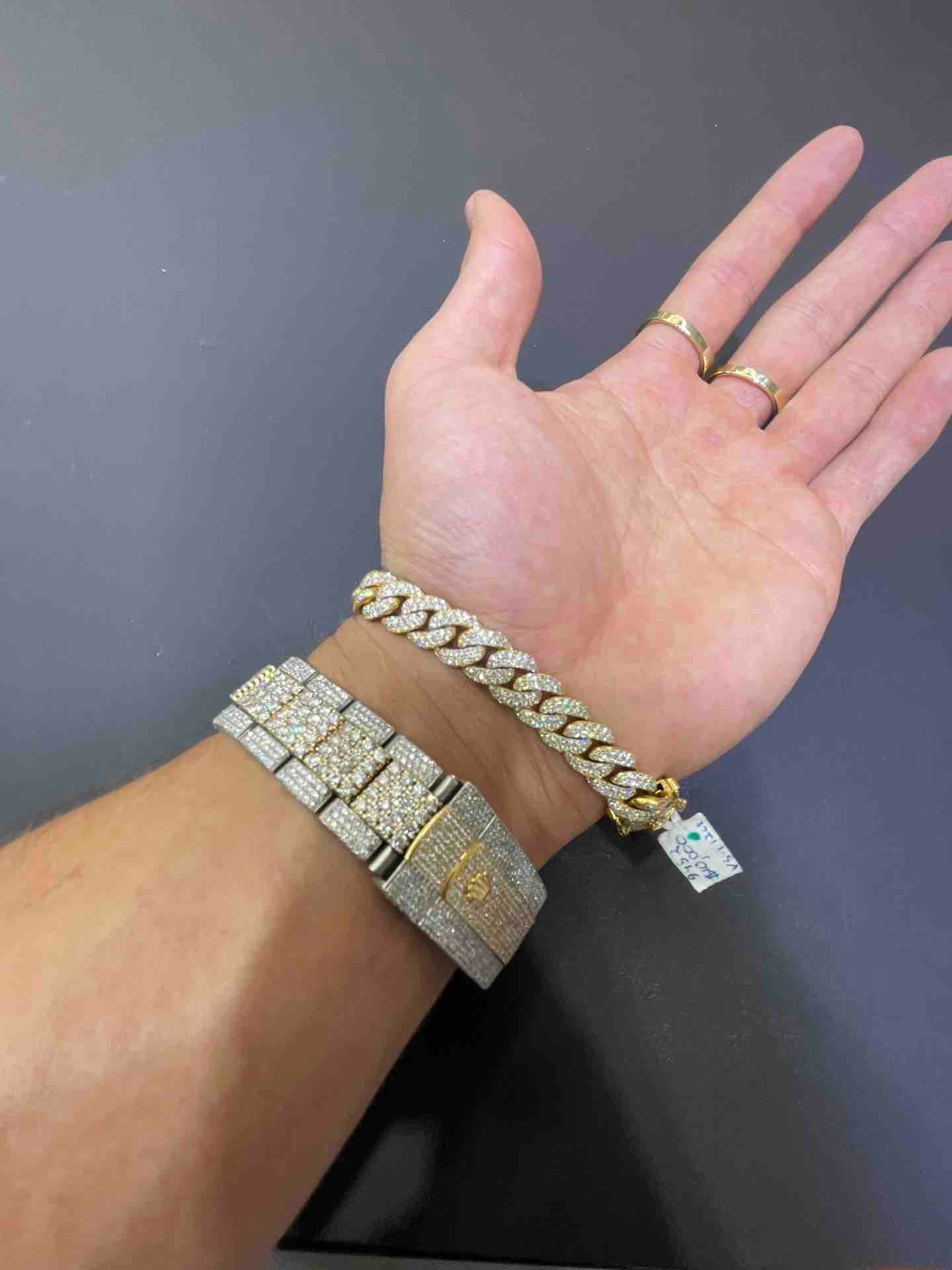 Shop Generic 2 Pcs Set Hand Chain Bracelet Diamond Iced Out Cuban Curb Gold  + Silver Online | Jumia Ghana