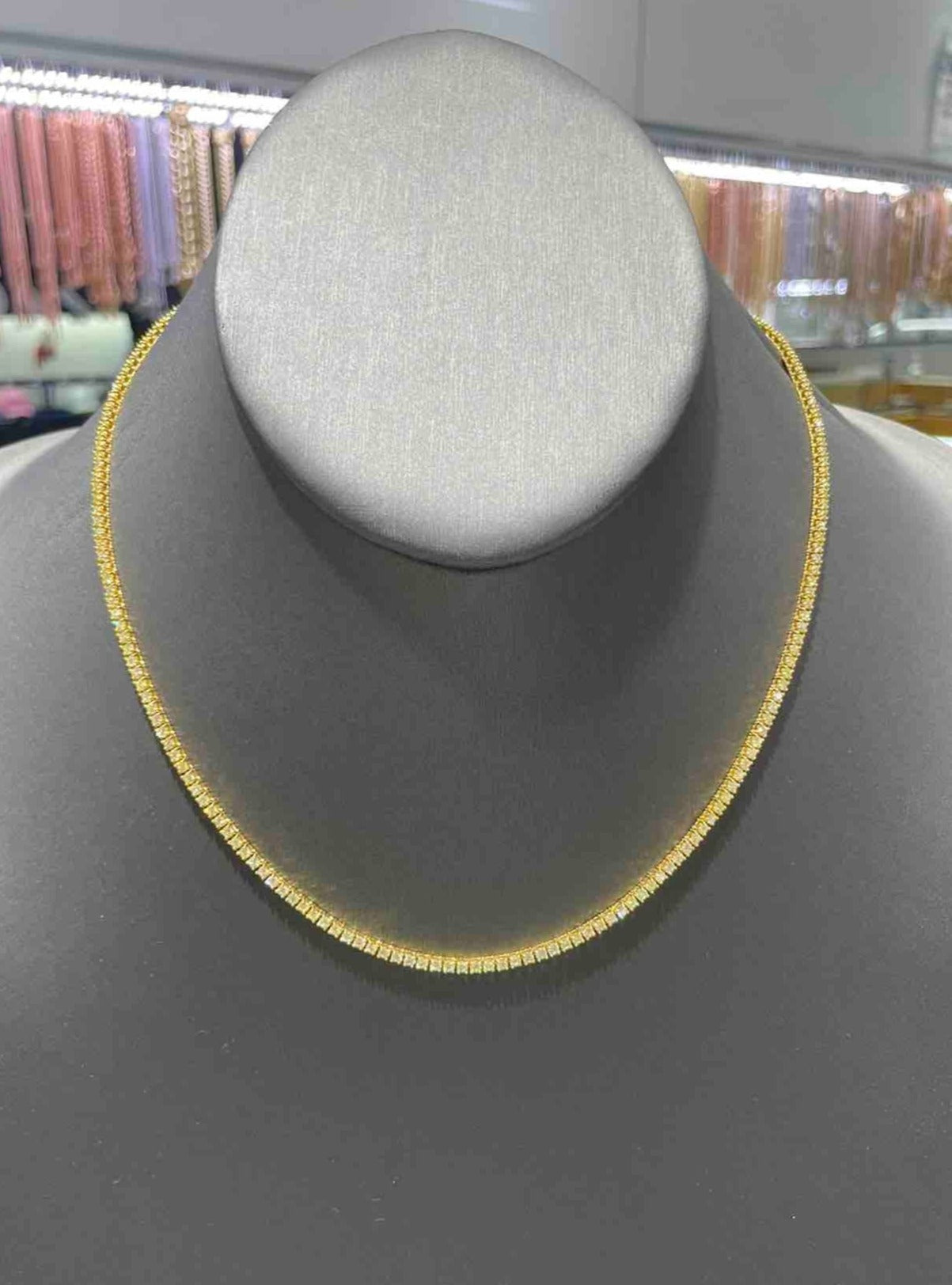 vs1 14k "bust down" tennis chain iced 6.32 cts natural diamonds t.w. yellow gold