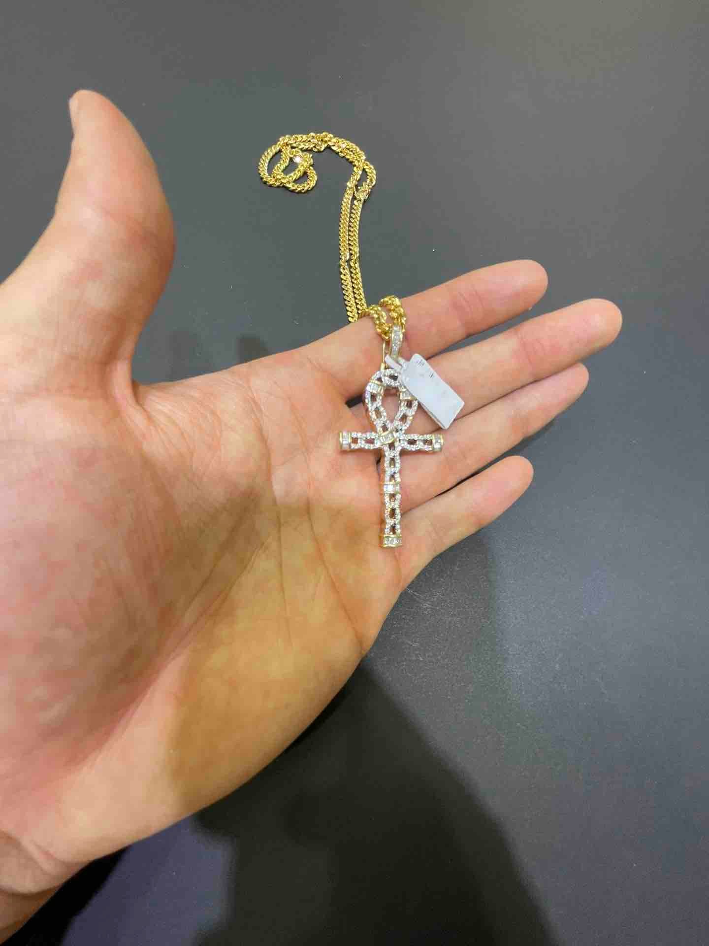 New 14k Egyptian Cross Pendant Vs1 Natural Diamonds