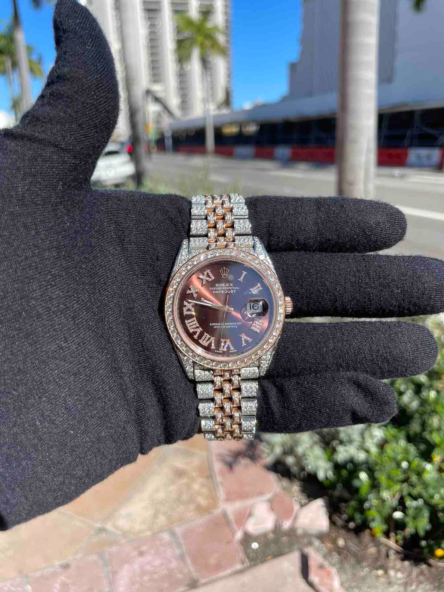 41mm bust down rose gold rolex with chocolate dial on miami beach