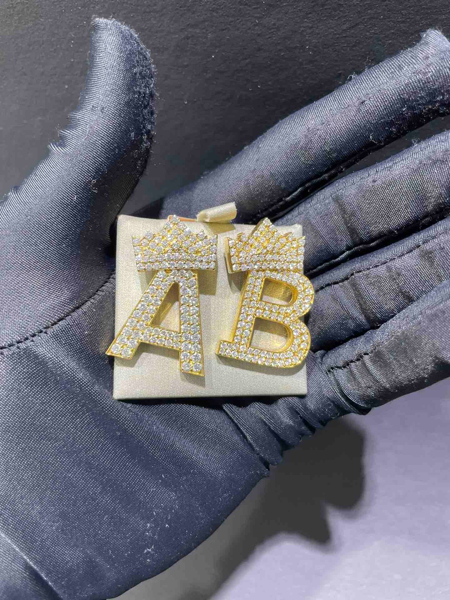 14k "Iced Out Pendant" VS1 Diamond Bust Down Initial Charm 14 grams and 2.75 ct (103pcs, F+) of Natural Diamonds available in any letter in the alphabet