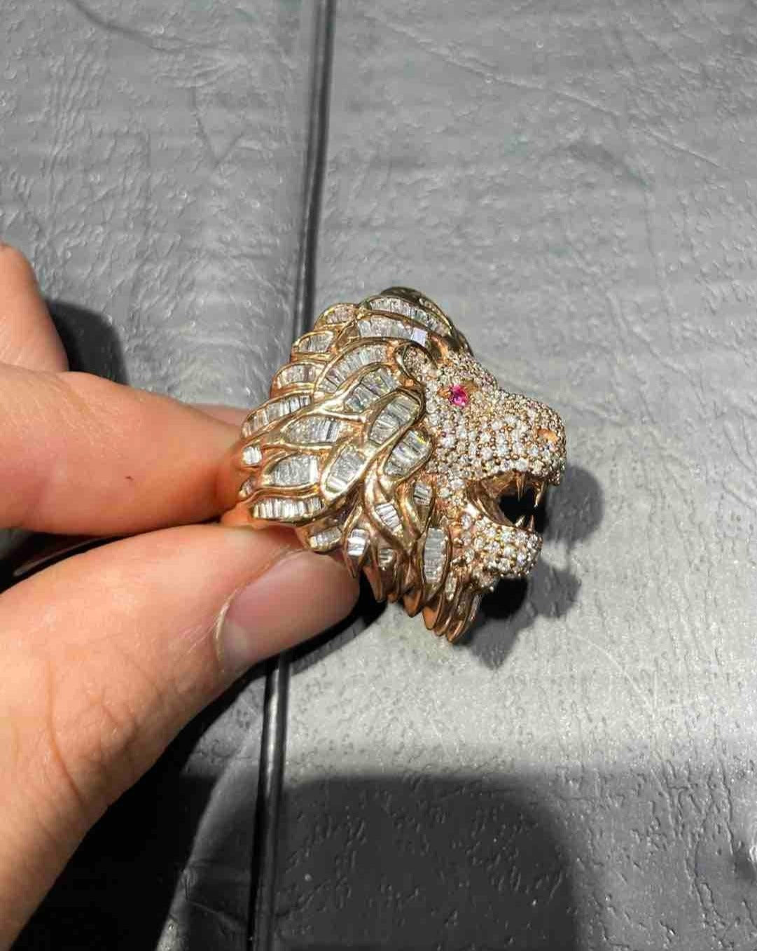 14k ICED OUT LION RING
