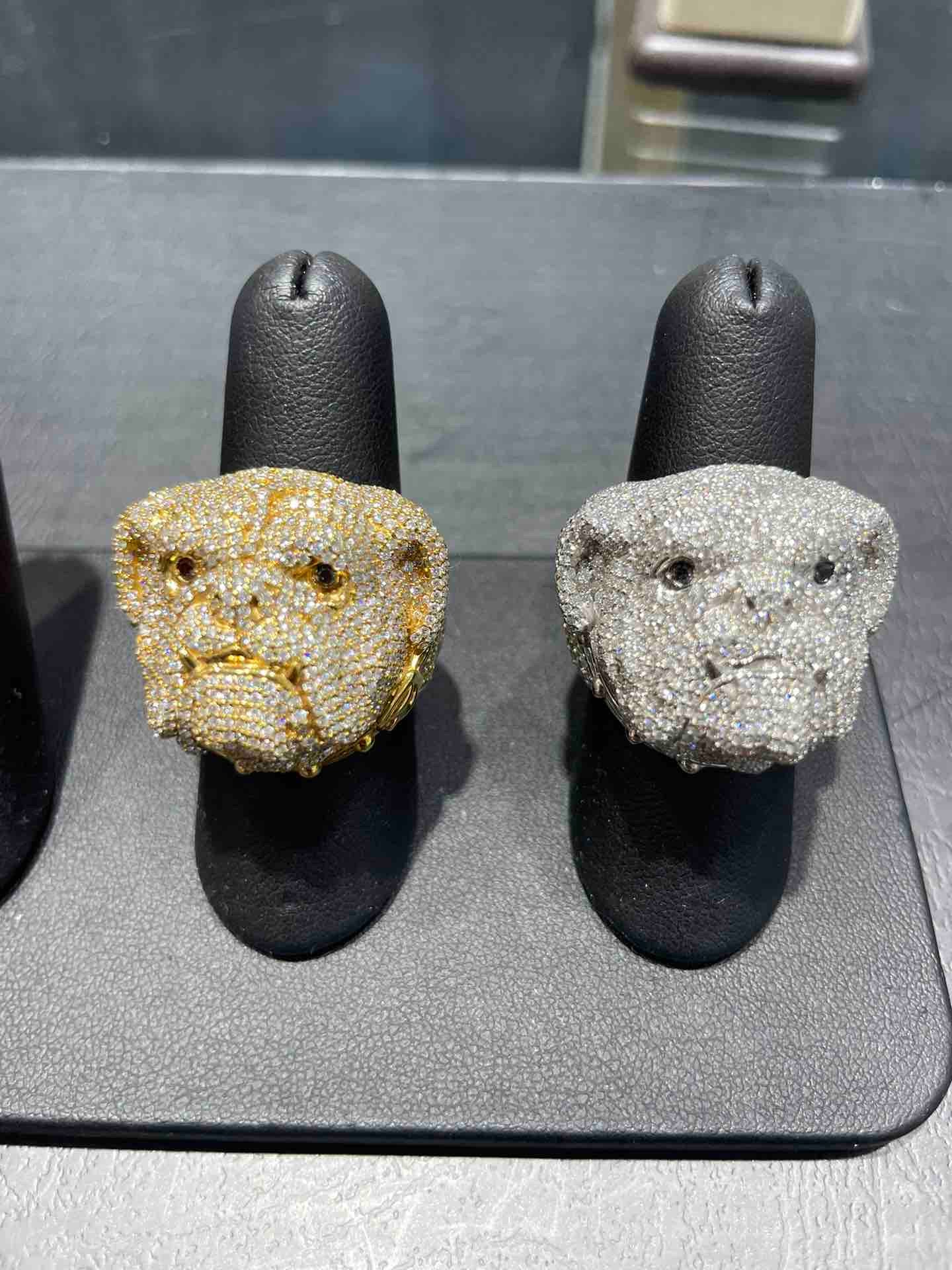Custom made Iced 14k Bull Dog Bust Down Ring with 5.6cts (1,170 pcs, F+)of VS1 Natural Diamonds and 58 grams of 14k gold
