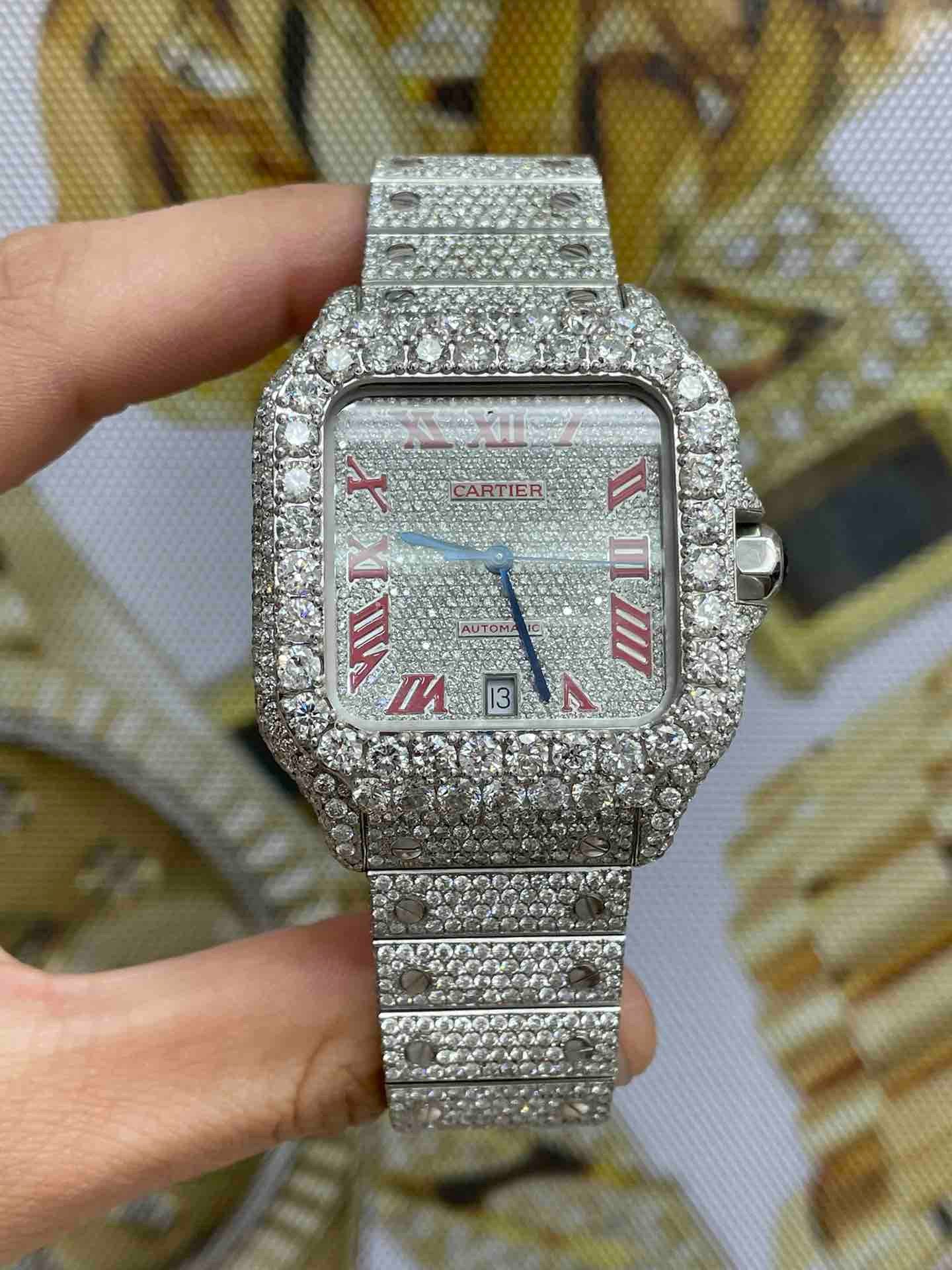 Iced Out Cartier Santos Red Dial Santos XL