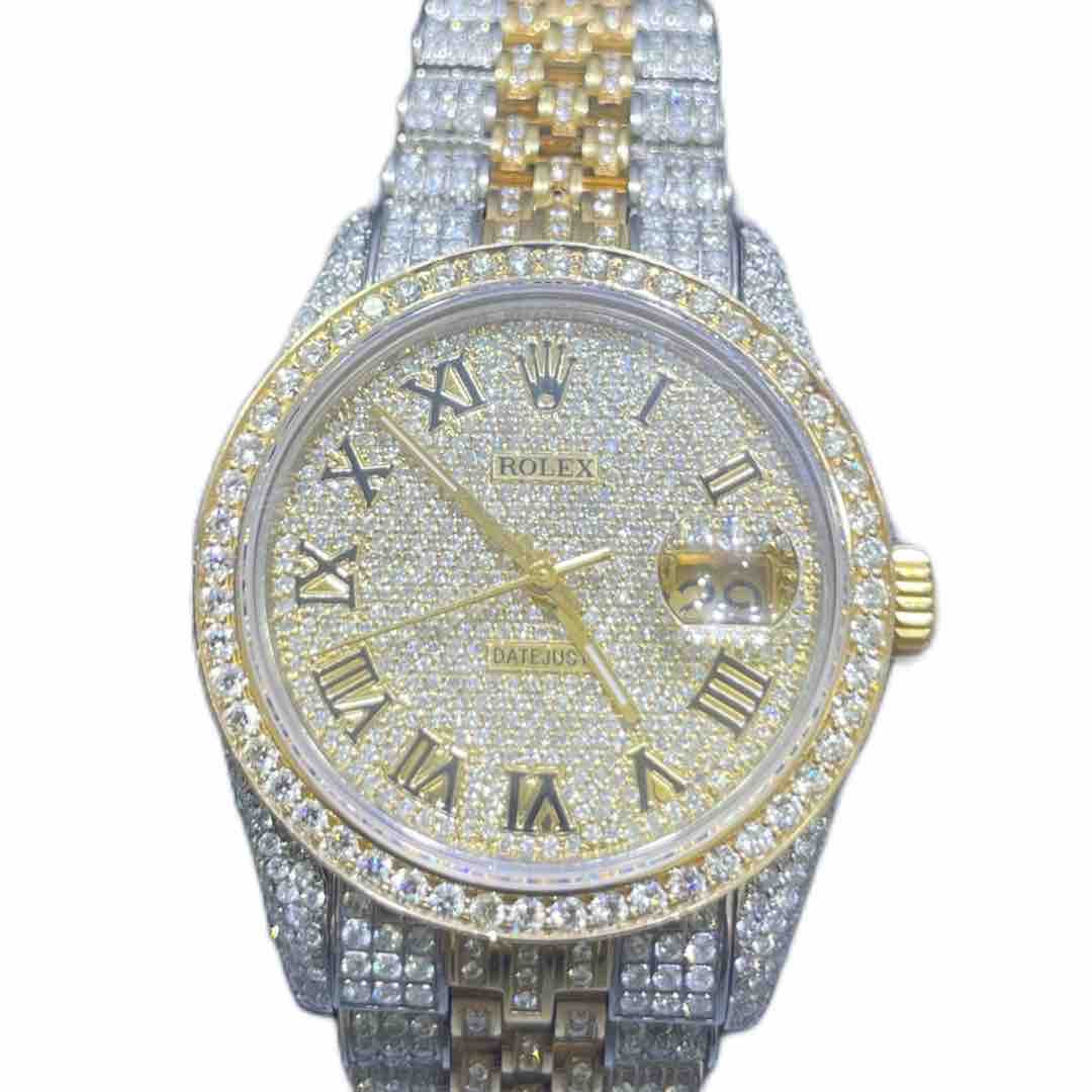 Yellow Two-Tone Double bezel Iced Bust Down  Roman dial