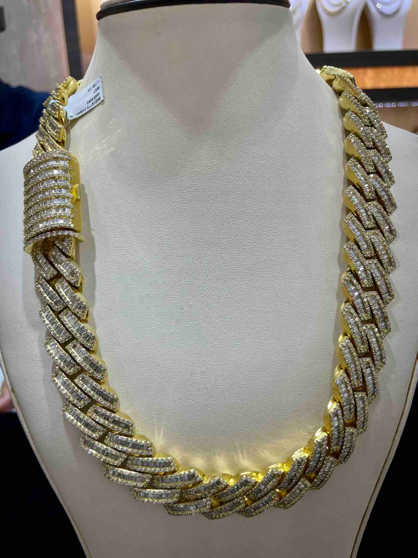 "Iced Out Heavy Bust Down Cuban Link Chain" 10k 525 grams  60 cts All Natural VS1 Diamonds. Handmade Natural Diamond Baguette Bust Down Chain